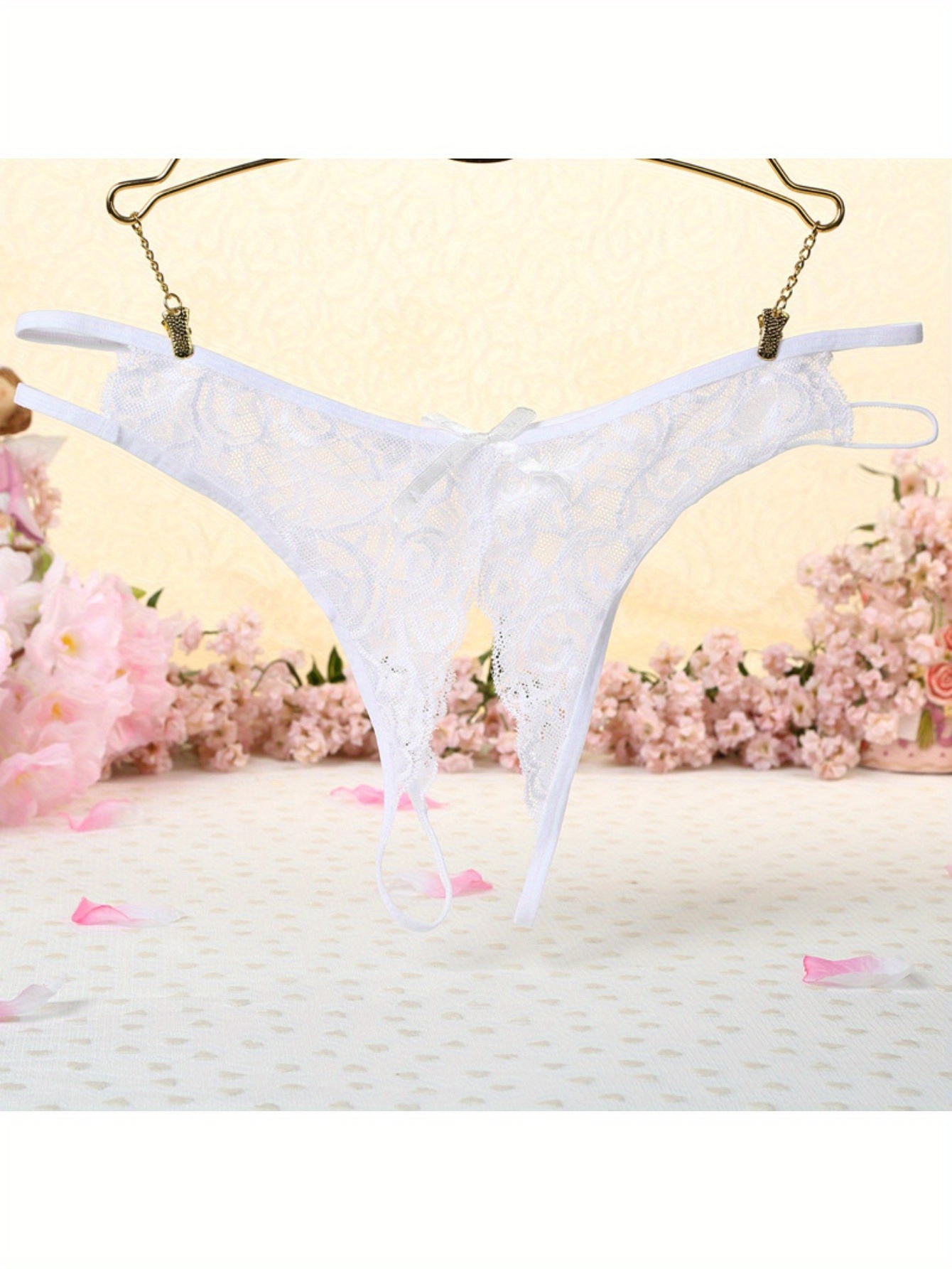 4pcs Floral Lace Mesh Thongs, Sheer Bowknot Panties, Sexy Lingerie and Panties for Women