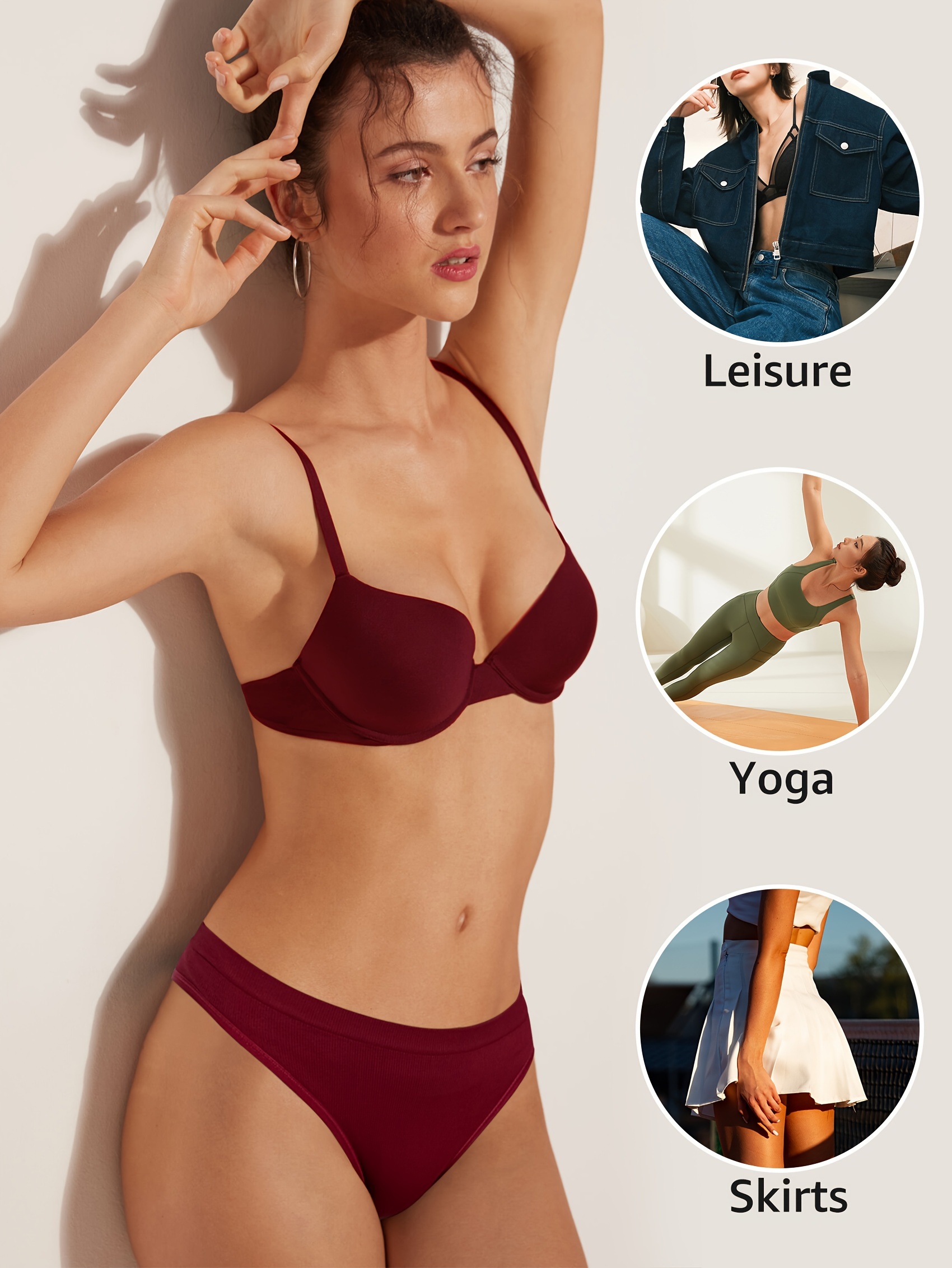 6 Pcs Seamless Thongs For Women No Show Thong Panties Stretch Soft T-Back Underwear