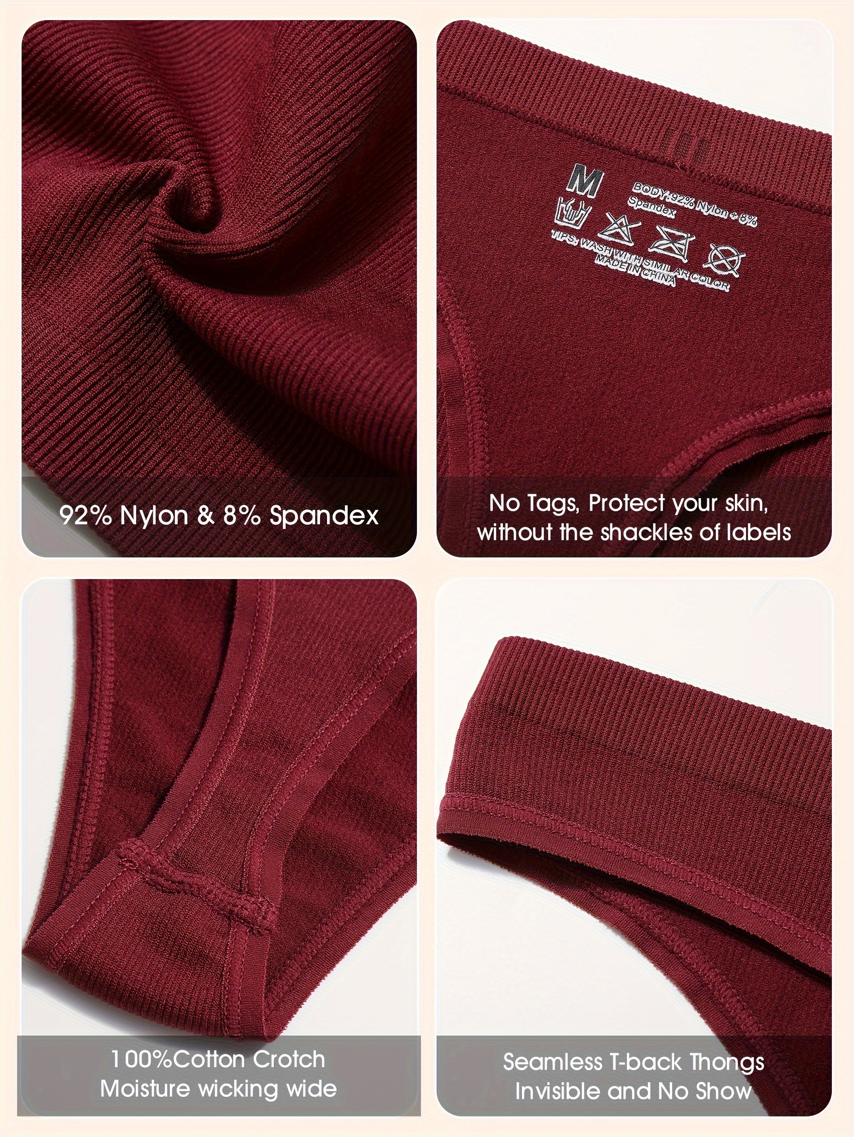 6 Pcs Seamless Thongs For Women No Show Thong Panties Stretch Soft T-Back Underwear