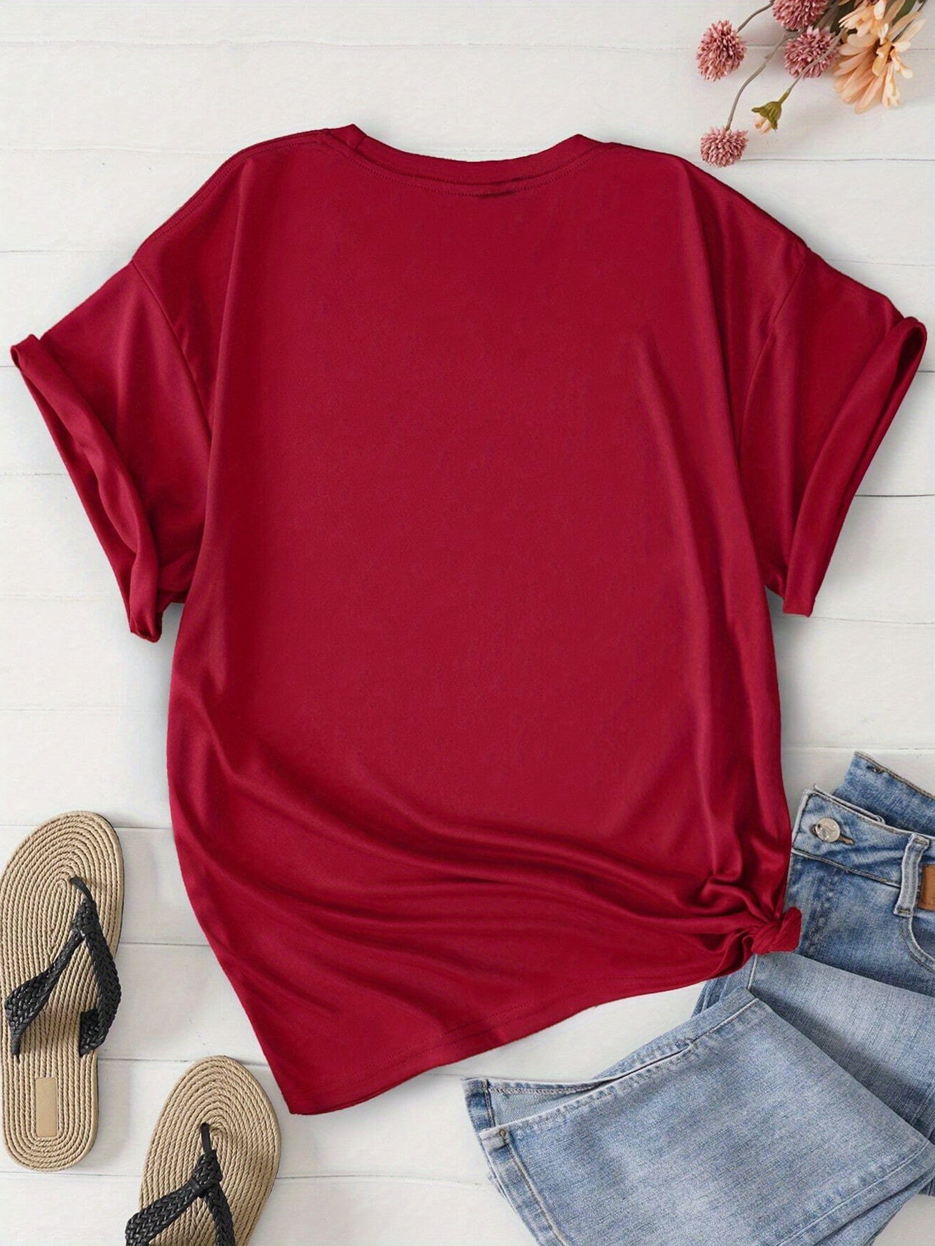 Ghost & Plant Graphic Casual T-Shirt, Round Neck Loose Fit Short Sleeves Sports Tee, Halloween Women's Clothing