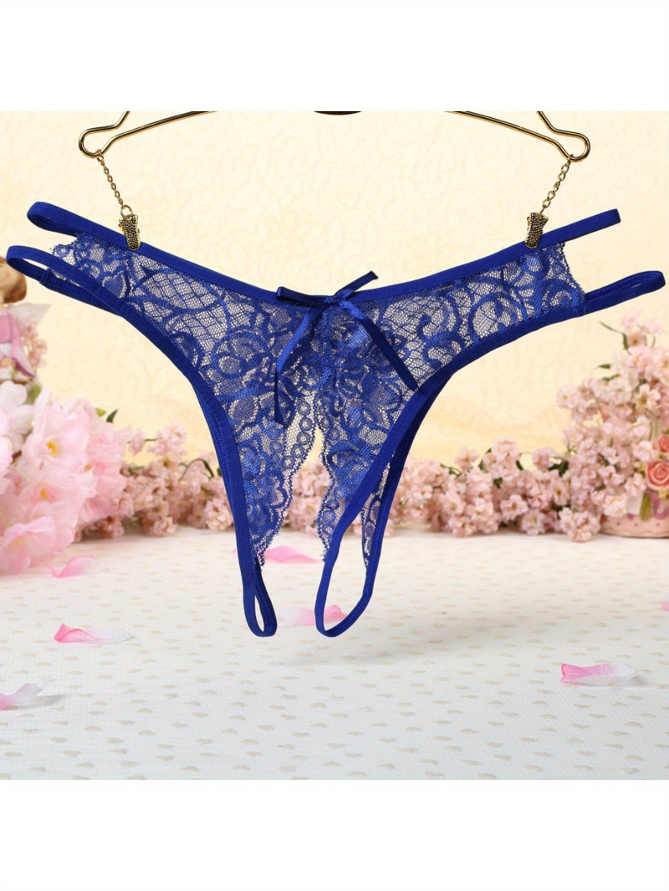 4pcs Floral Lace Mesh Thongs, Sheer Bowknot Panties, Sexy Lingerie and Panties for Women
