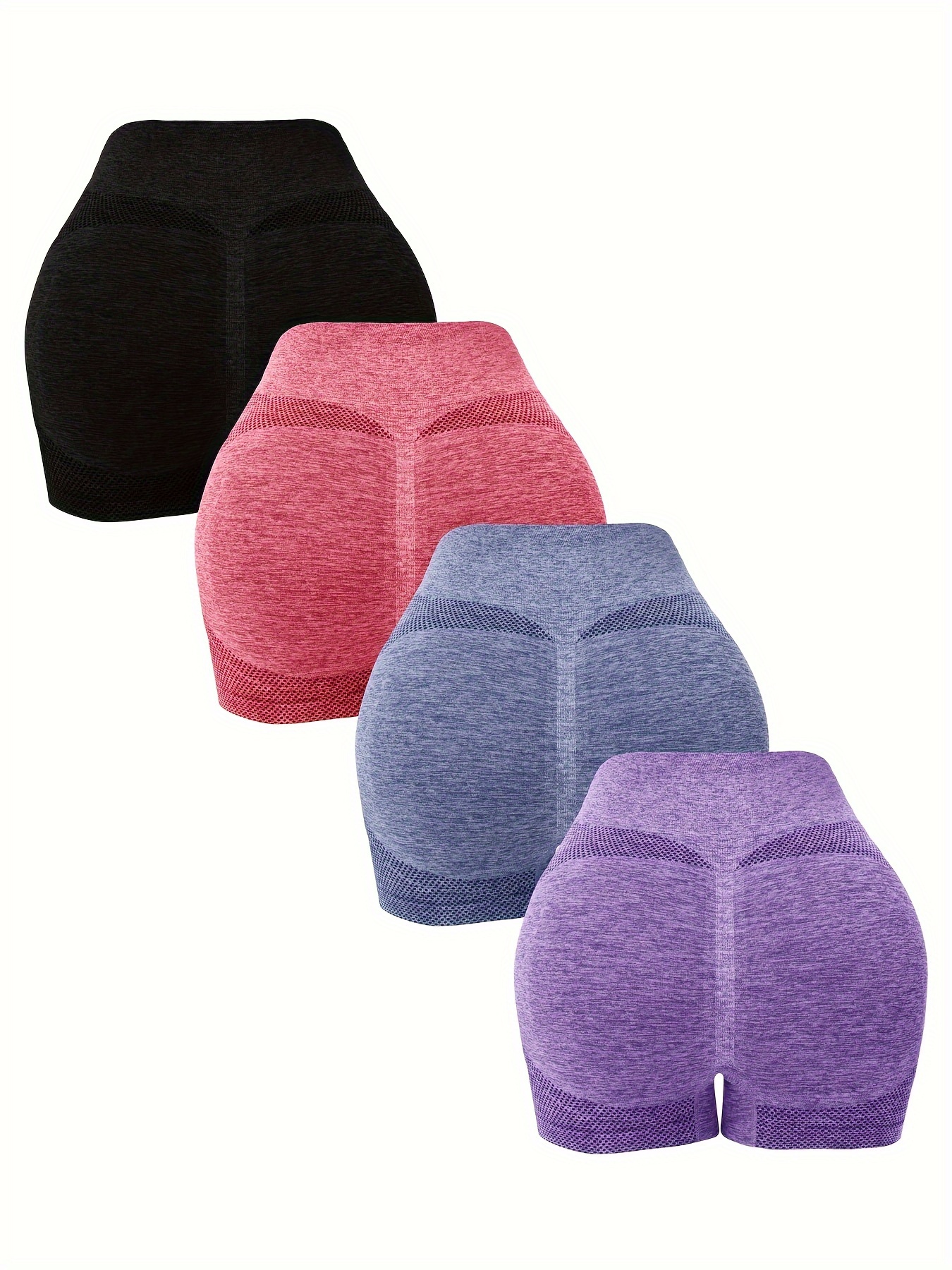 4-Pack Womens High-Waisted Yoga Shorts - Solid Color Waist-Sculpting Design for Booty Lifting - Comfortable Casual Wear for Sports, Fitness, and Running