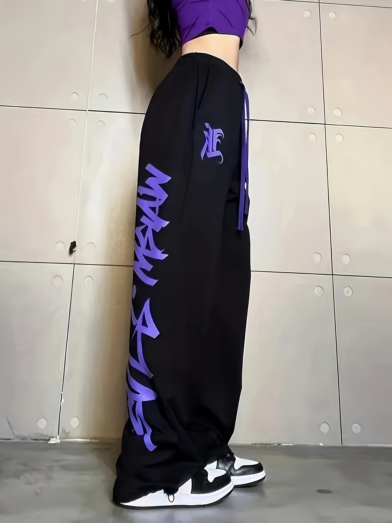 Letter Print Chic Jogging Pants, Elastic Waist Loose Fit Running Workout Pants, Women's Activewear