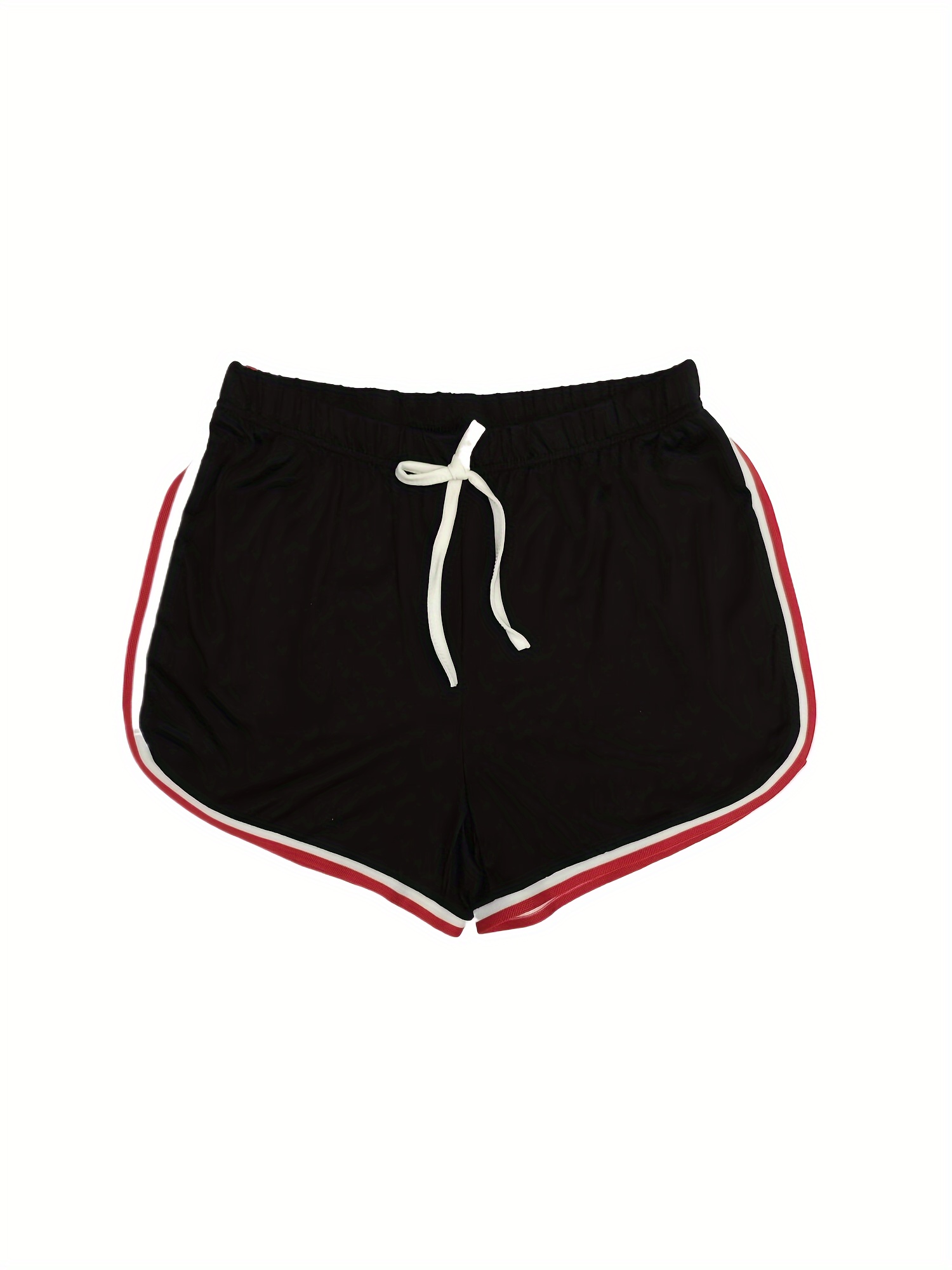 2Pcs Contrast Trim Sports Set, Round Neck Short Sleeves Tee & Drawstring Running Short Sporty Suit, Women's Activewear