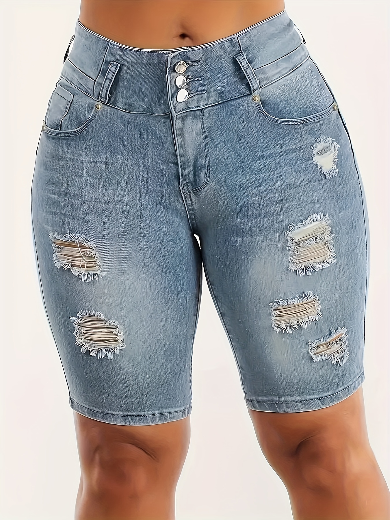 Womens Comfort Stretch Denim Shorts - High Waist, Casual, Summer, Soft, Breathable, Premium Fabric, Relaxed Fit - Ideal For Outdoor Activities
