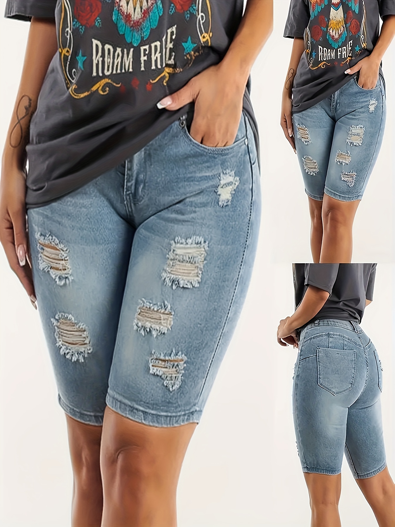 Womens Comfort Stretch Denim Shorts - High Waist, Casual, Summer, Soft, Breathable, Premium Fabric, Relaxed Fit - Ideal For Outdoor Activities