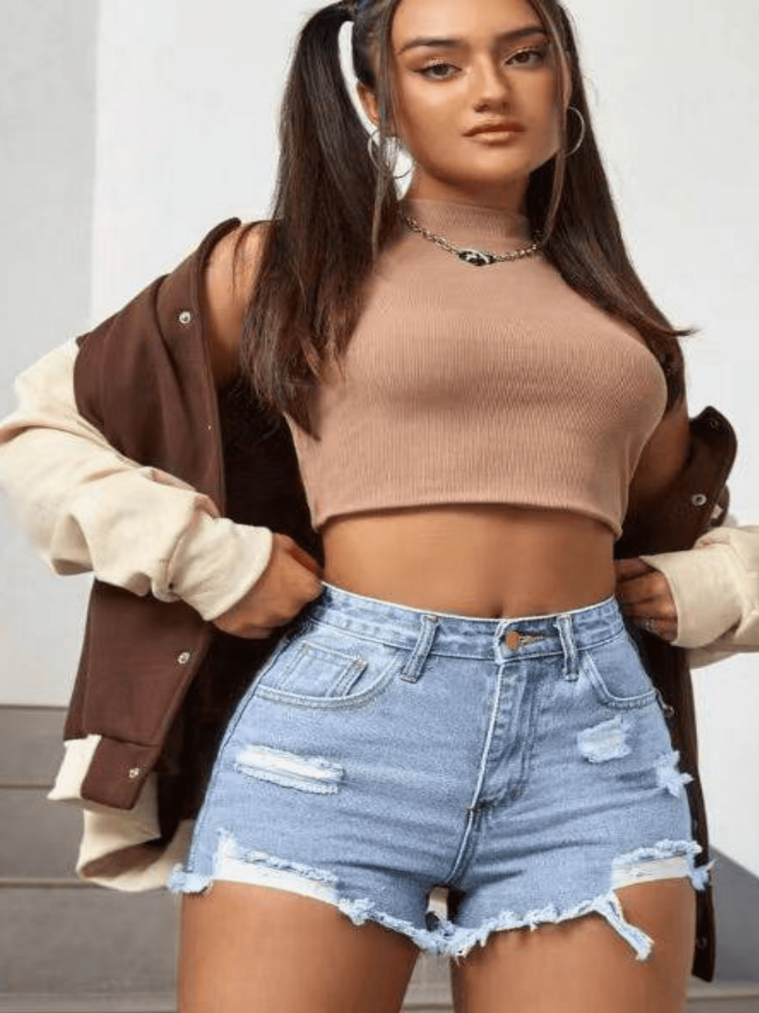 Women's Fashion Casual Ripped Denim Shorts, Ripped Hot Pants, High-Waisted, High-Waisted, Thin Jeans