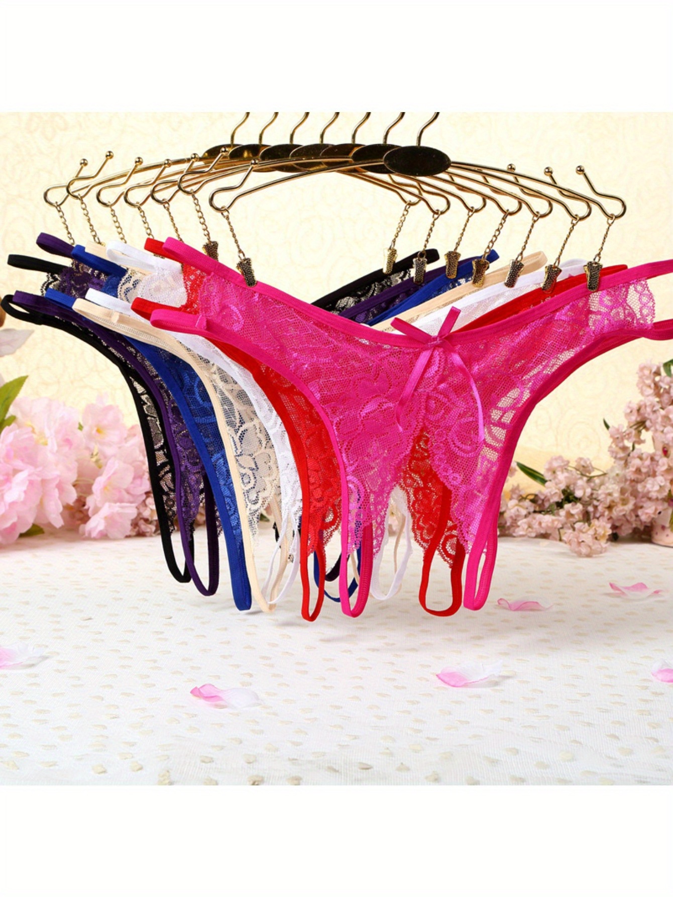 4pcs Floral Lace Mesh Thongs, Sheer Bowknot Panties, Sexy Lingerie and Panties for Women