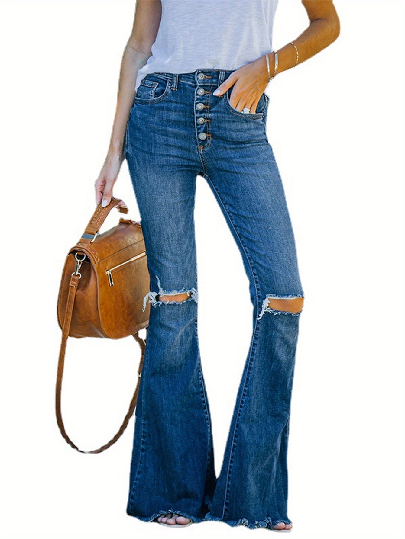 Women's Bell Bottom Jeans for Women High Waisted Flare Jeans Womens Ripped Stretchy Bell Bottoms Pants