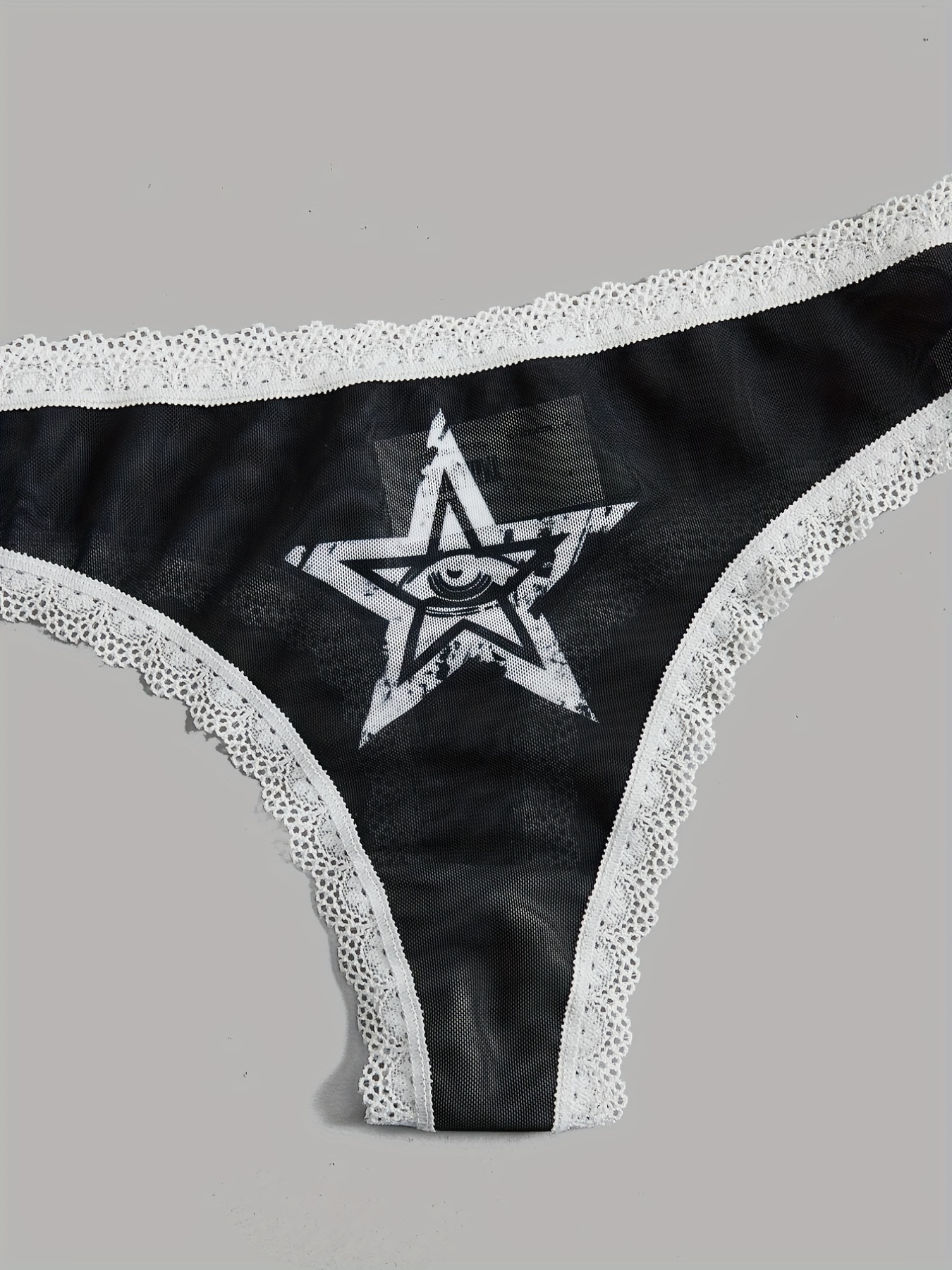 3pcs Comfortable Skull Pattern Thongs with Delicate Lace Trim for Women's Lingerie and Underwear