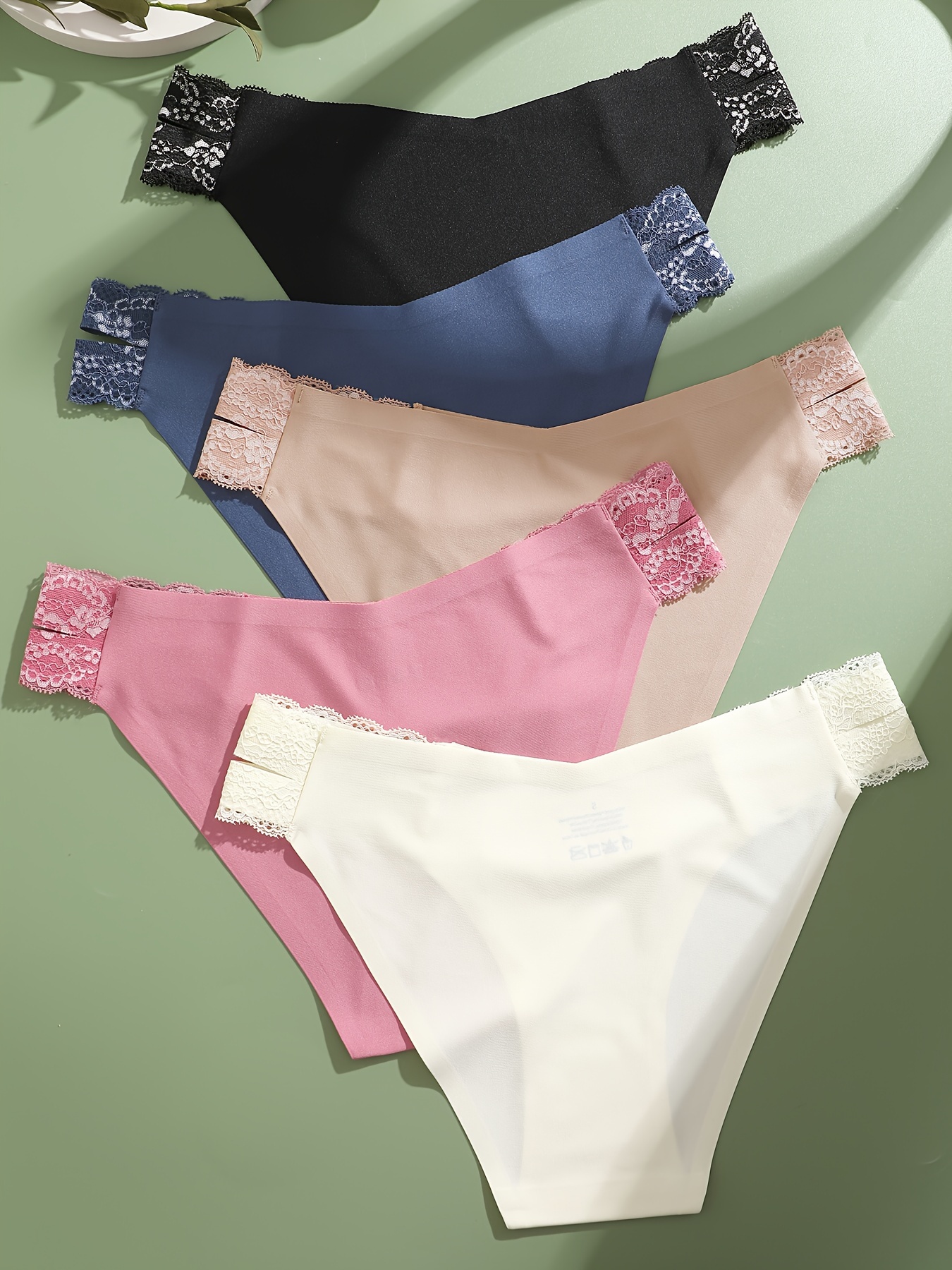 5pcs Eco-Chic Womens Lace Briefs - Seductive Hollow Out Design, Seamless Stretch, Breathable Recycled Fabric for Intimate Comfort