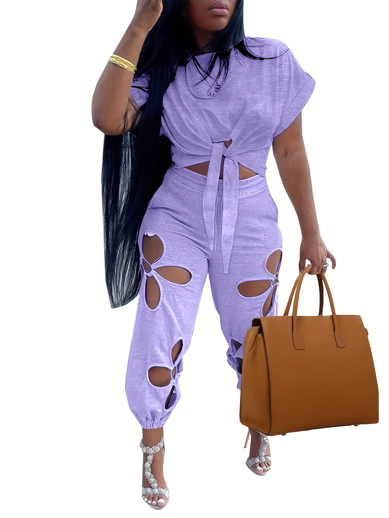 Women 2 Piece Outfits Crop Top With Hollow Out Sweatpants Casual Sets Women Fashion Tracksuit