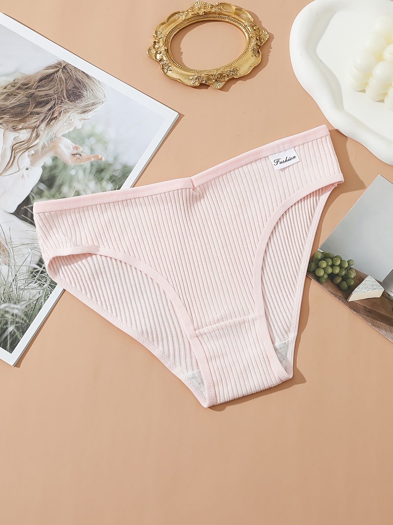 8pcs Seamless Ribbed Bikini, Comfy & Breathable Low Waist Panties, Women's Lingerie & Underwear