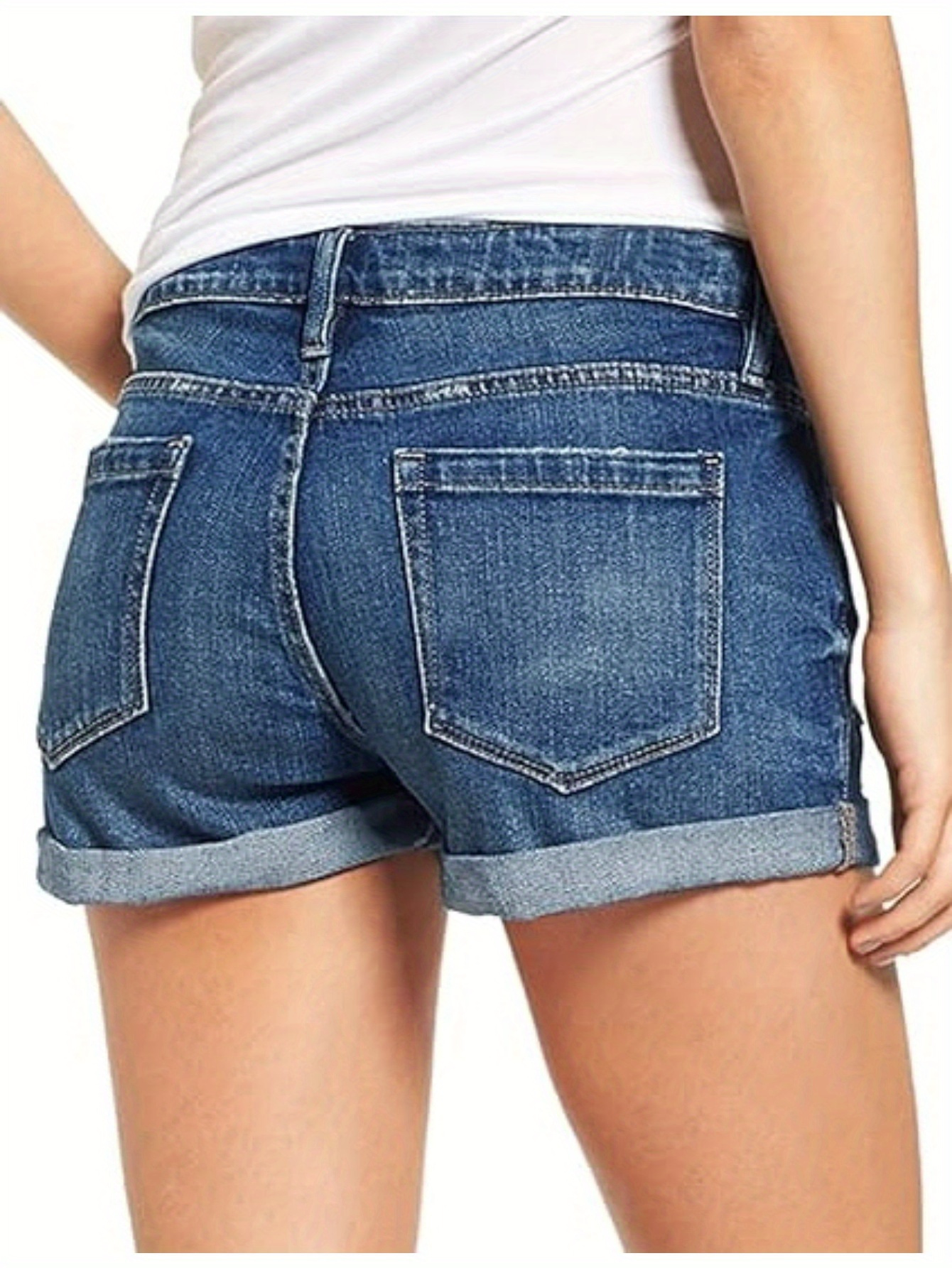 Women's Casual High-Waisted Denim Shorts, Rolled Hem Ripped Jeans, Distressed Summer Fashion, Breathable Blue Jean Shorts