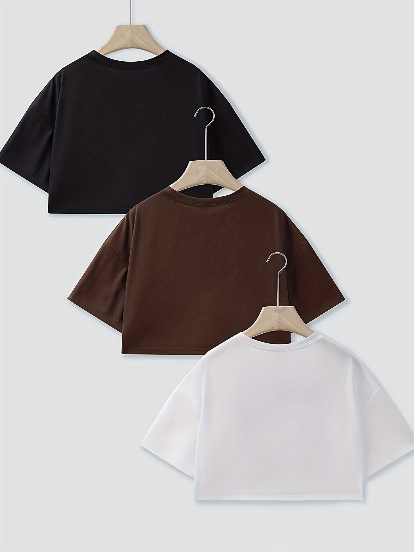 3-Piece Comfortable Crew Neck Short-Sleeved Letter Print Crop Top Sports T-Shirt Set - Soft Medium Stretch Polyester Fabric, Street Style, Summer Wear, Positioning Printing, Knit Fabric - Ideal for Casual Outings and Fitness Enthusiasts