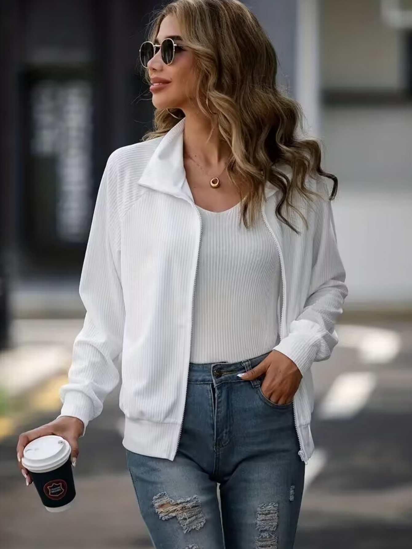 Women's Crochet Knit Jacket Long Sleeve Zip Up Sweatshirts Fashion Soft Coat Athleisure Loose Outerwear