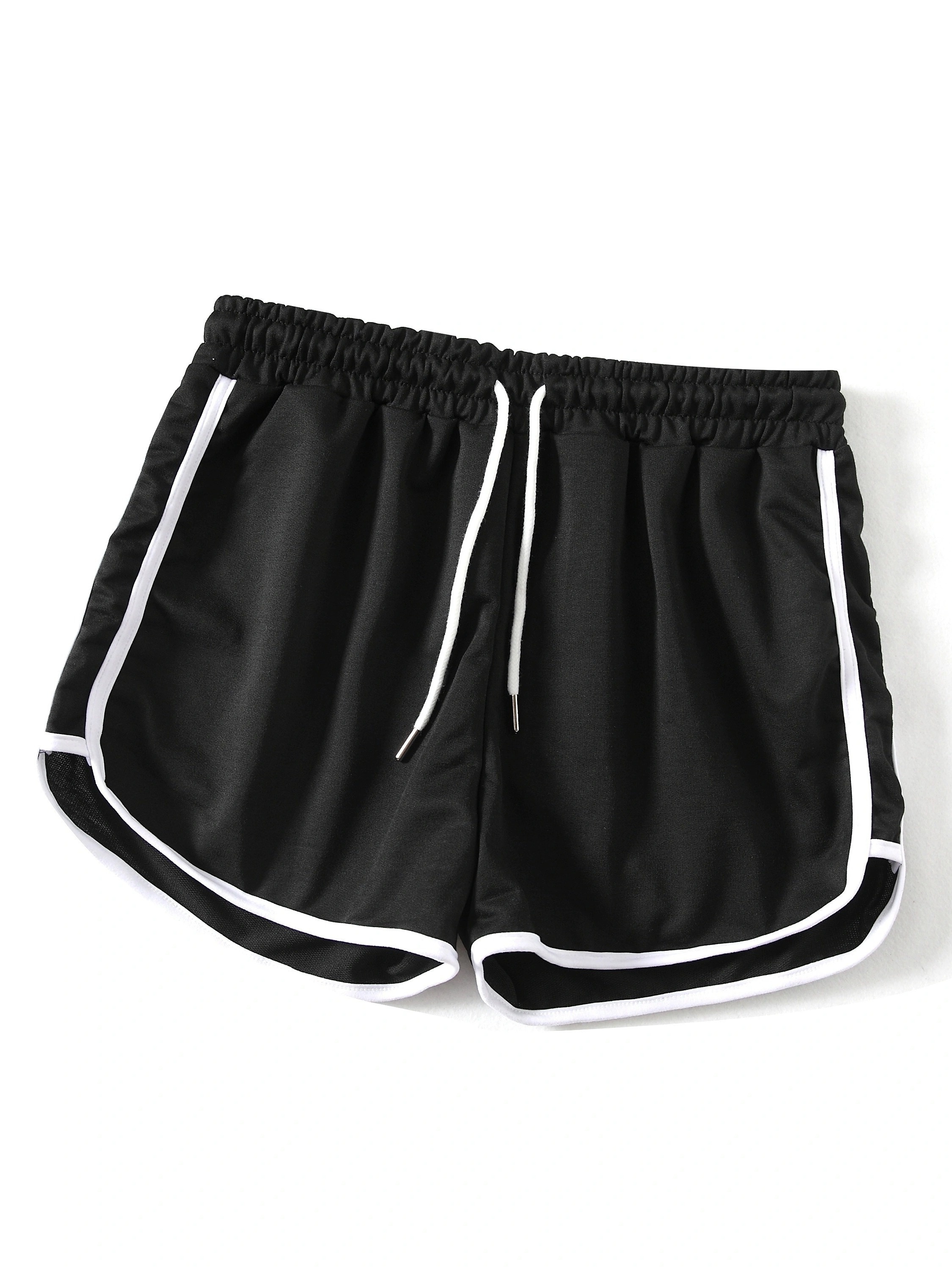 Contrast Binding Casual Sports Shorts, Drawstring Running Loose Shorts, Women's Activewear