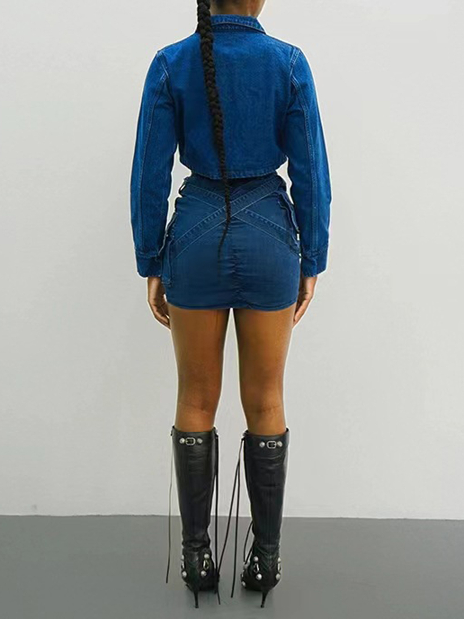 Women Cargo Denim Skirt Casual Summer Cross Straps Ruched Jeans Mini Skirt for Beach Vacation Club Streetwear