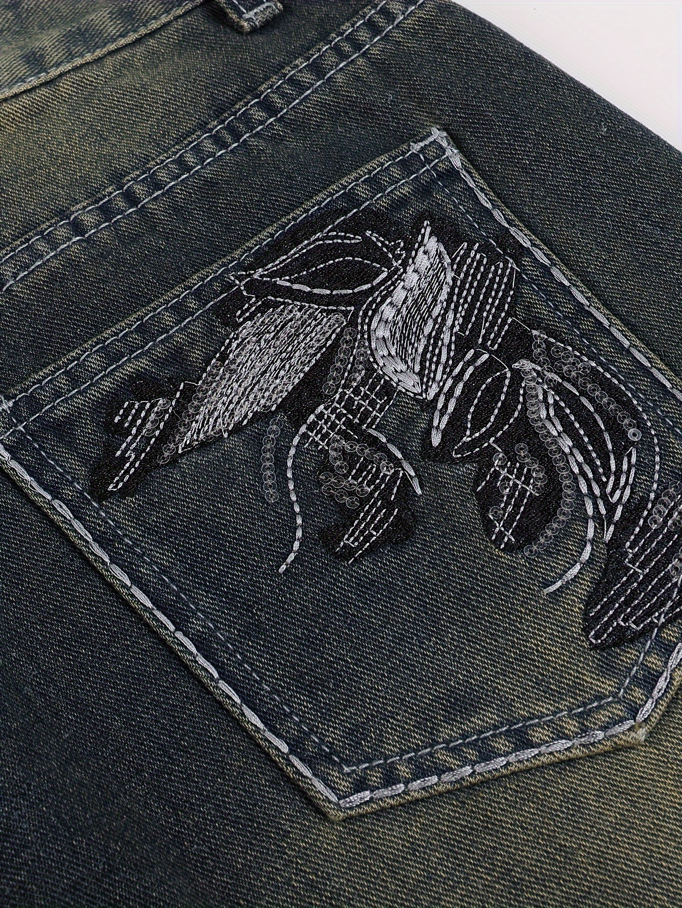 Womens Fashion Denim Shorts - Distressed Wash, Sequin Embroidered Pockets, Casual Summer Jean Shorts with Comfortable Fit, Stylish Design, and Versatile Style for Outdoor Activities