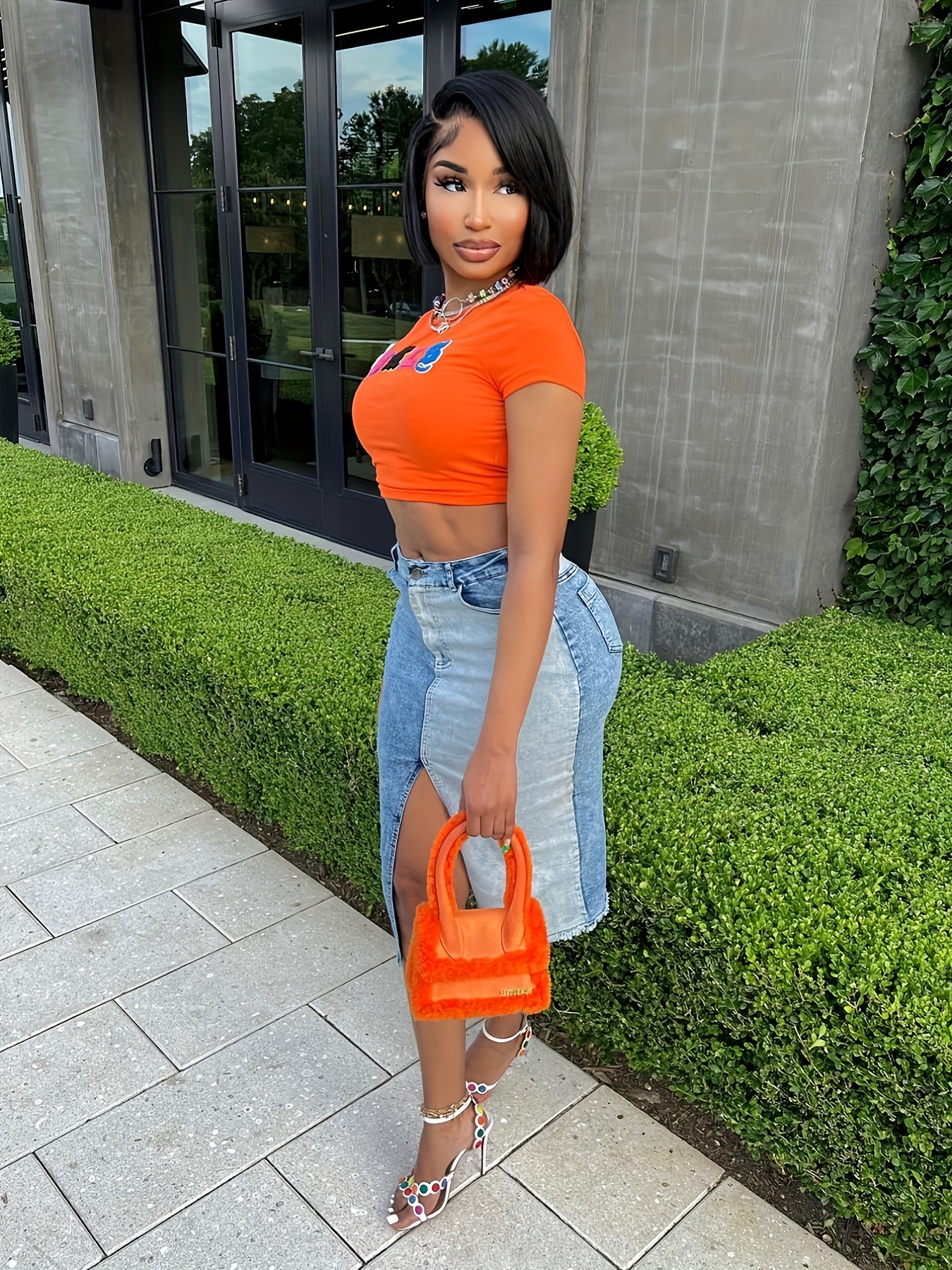 Letter Fashion Y2k Style Casual Crop Top, Round Neck Summer Slim Fit T-shirts, Women's Tops