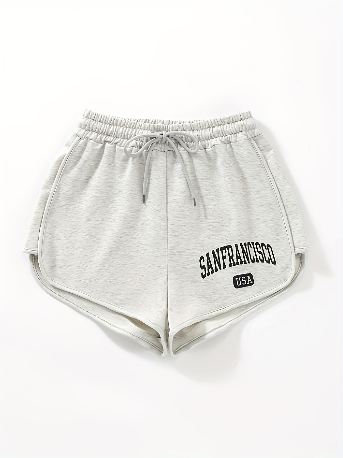 Alphabet Graphic Womens Casual Athletic Shorts - Elastic Drawstring Waist, Non-Stretch Polyester Fabric, Positioning Printed, Summer Sports Activewear for Women - Comfortable, Breathable, and Stylish