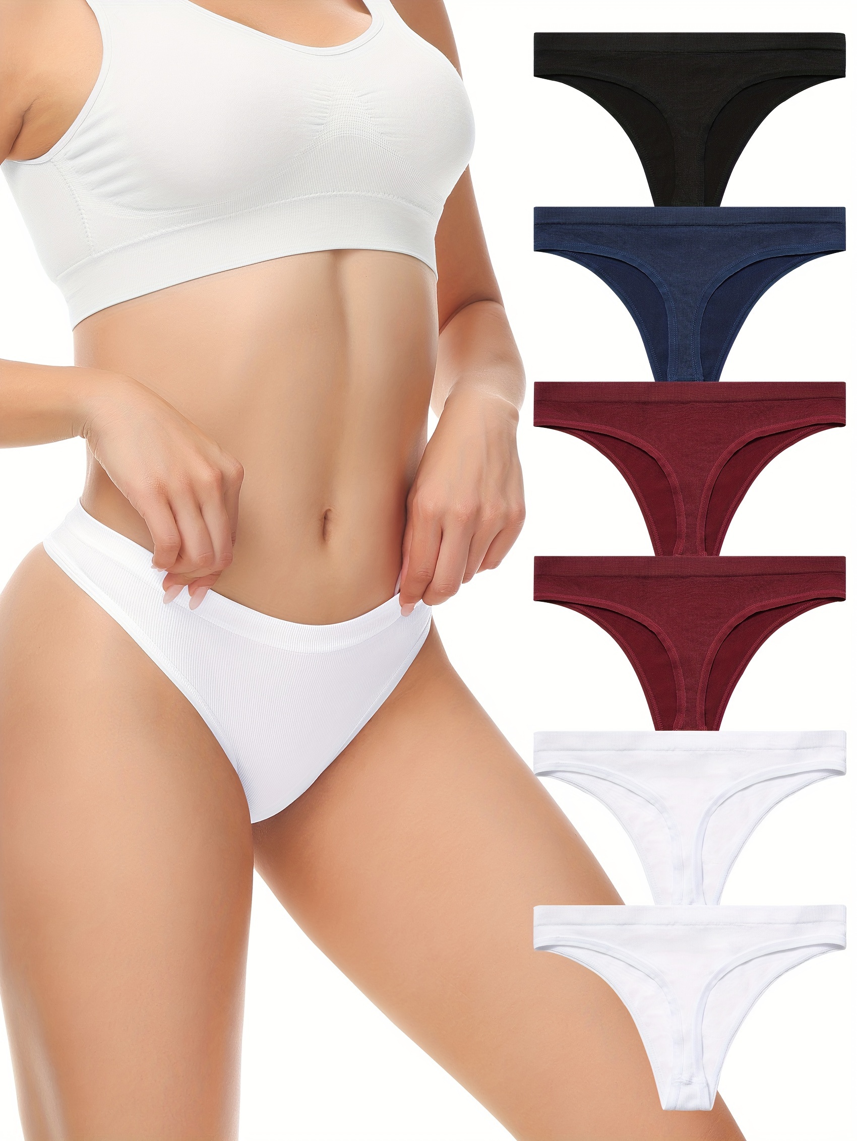 6 Pcs Seamless Thongs For Women No Show Thong Panties Stretch Soft T-Back Underwear