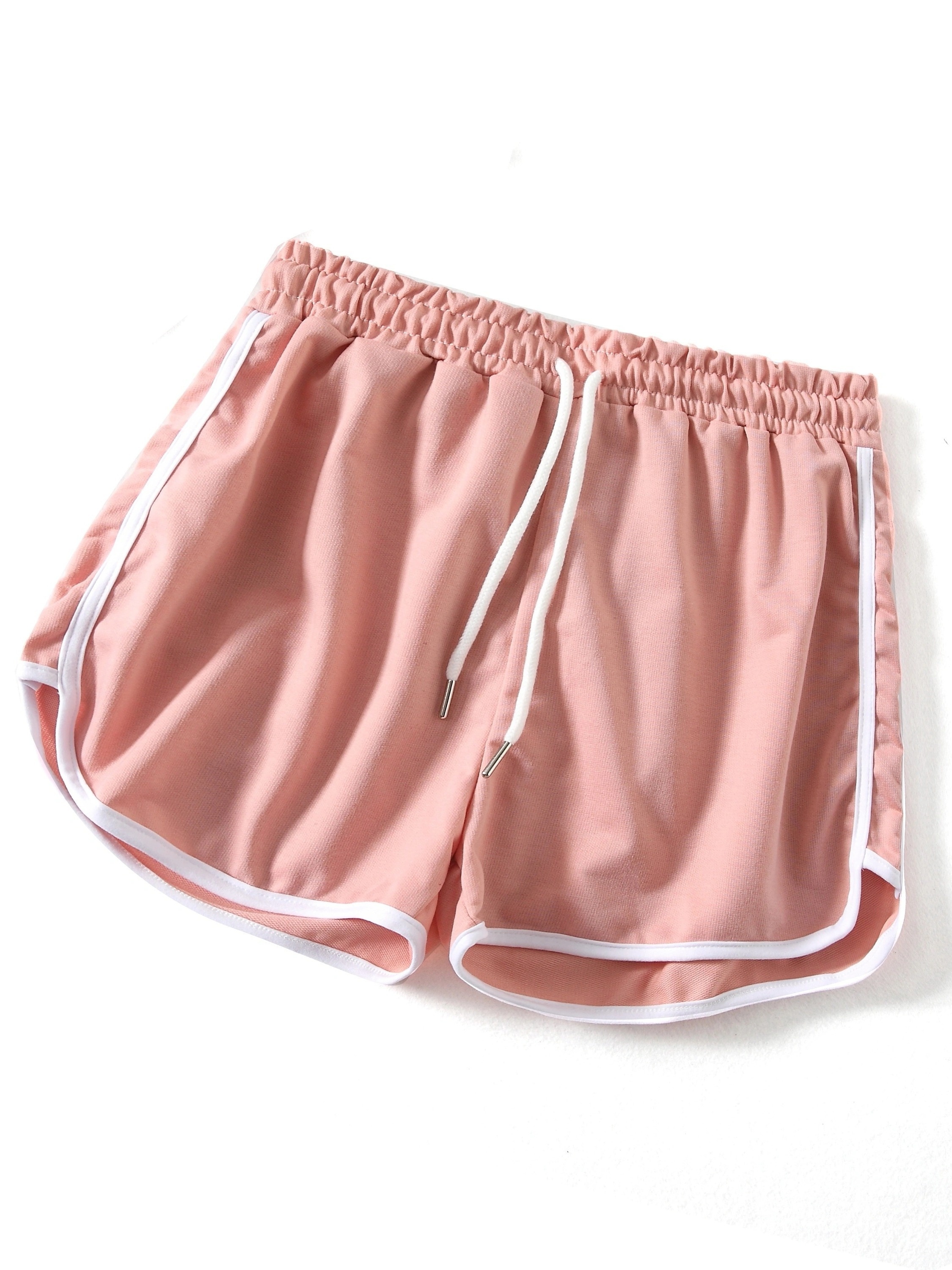 Contrast Binding Casual Sports Shorts, Drawstring Running Loose Shorts, Women's Activewear