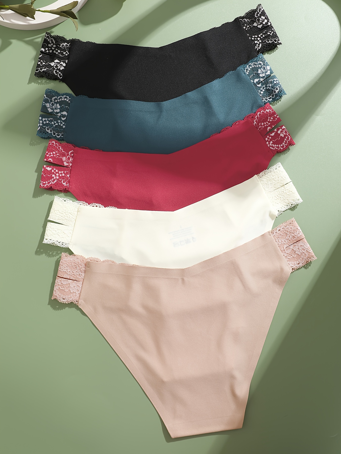 5pcs Eco-Chic Womens Lace Briefs - Seductive Hollow Out Design, Seamless Stretch, Breathable Recycled Fabric for Intimate Comfort