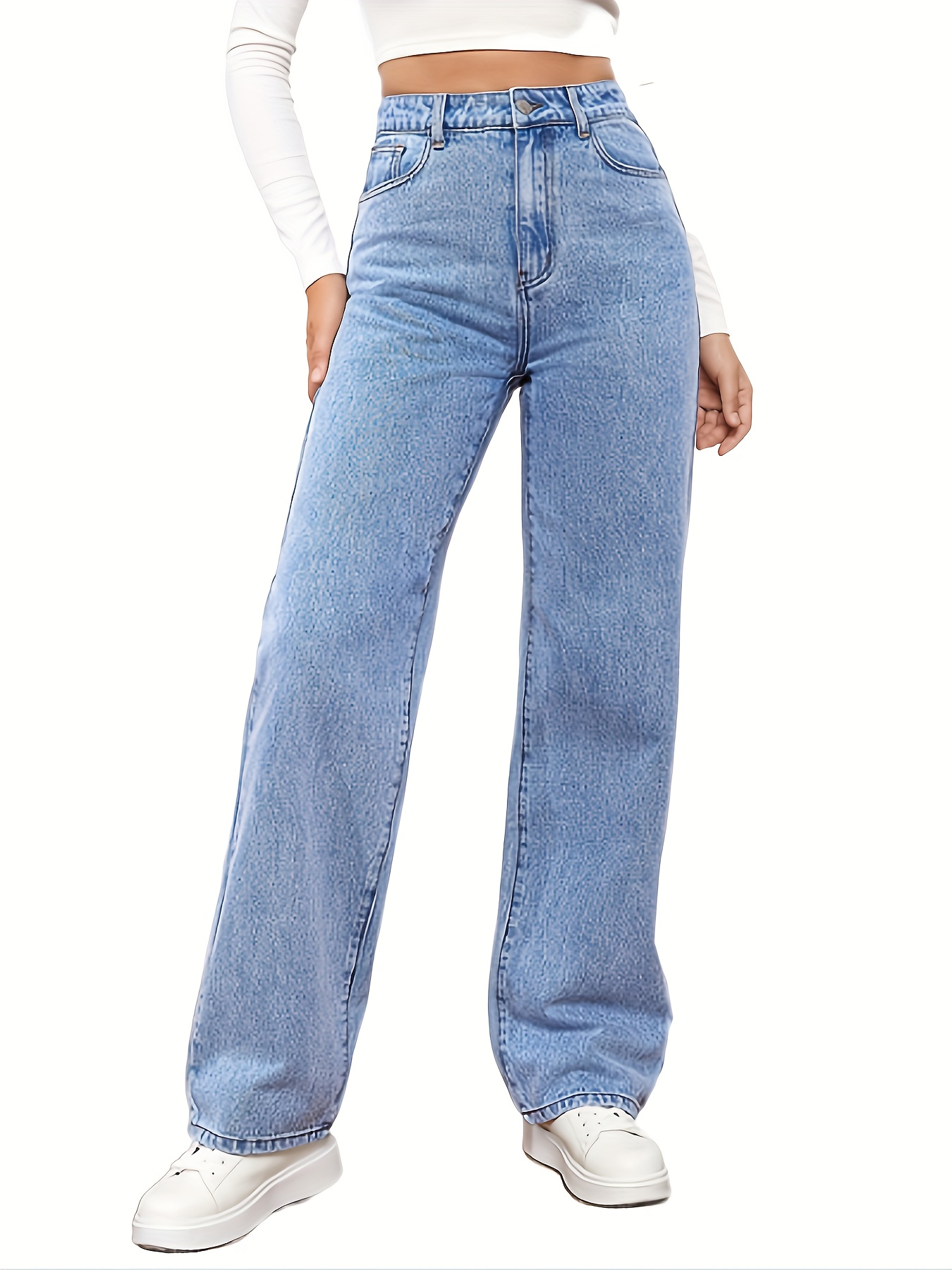 Womens Straight Leg Jeans Slim Wide Leg Jeans Simple Casual Jeans Women Summer