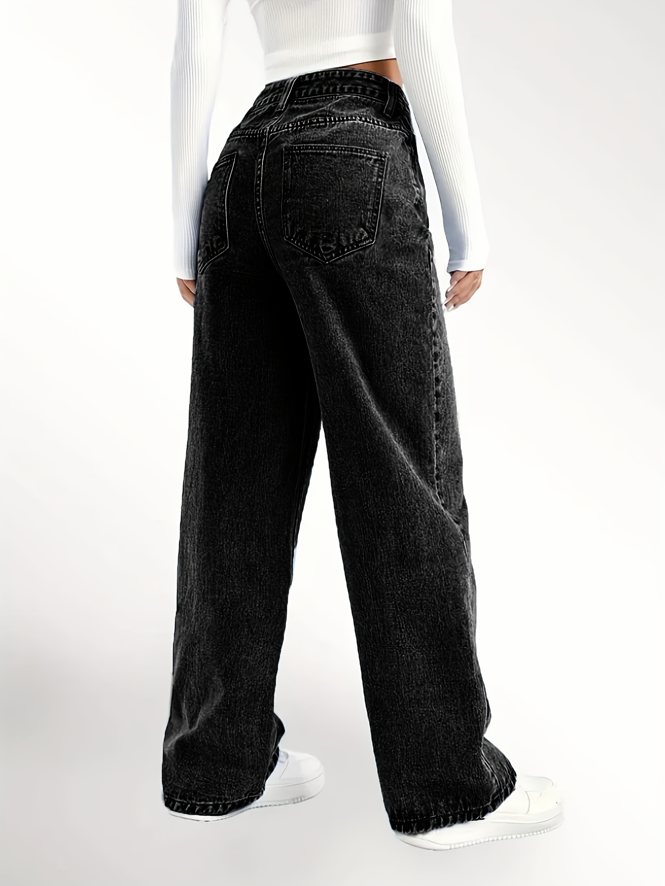 Ripped Straight Leg Loose Fit Jeans, High Rise Wide Legs Distressed Denim Pants, Women's Denim Jeans & Clothing