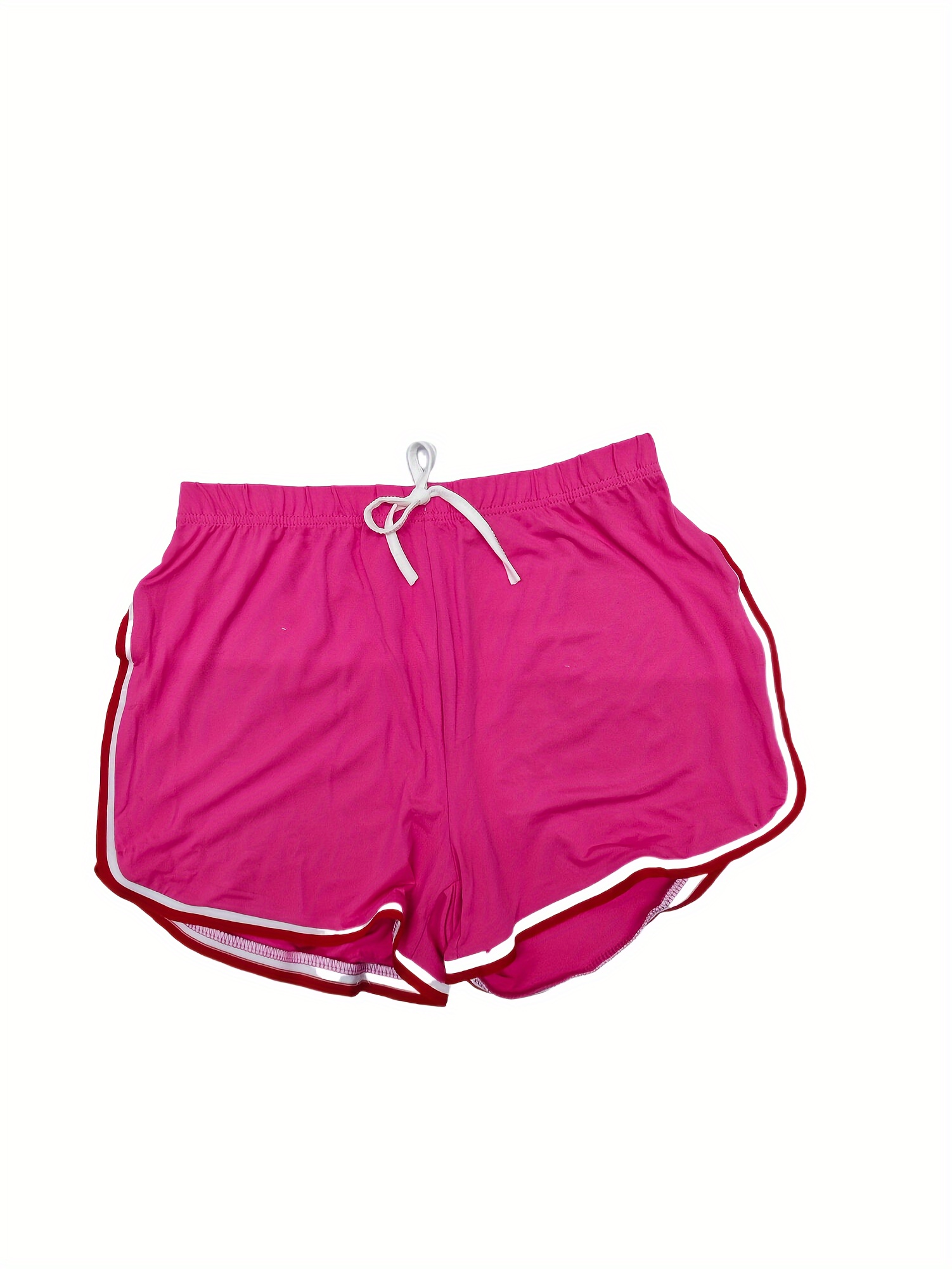 2Pcs Contrast Trim Sports Set, Round Neck Short Sleeves Tee & Drawstring Running Short Sporty Suit, Women's Activewear