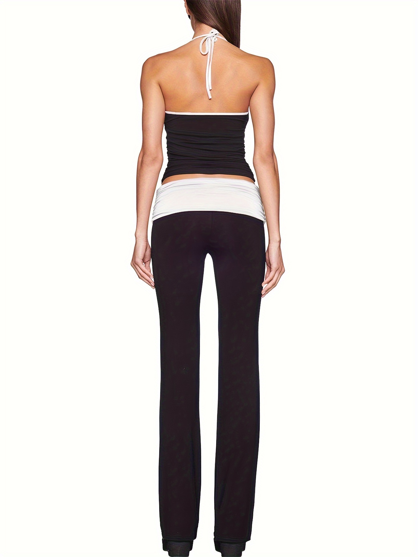 Women's 2 Piece Lounge Sets Fold Over Yoga Flare Pants Set Spaghetti Strap Y2K Tank Tops Casual Loungewear Outfits