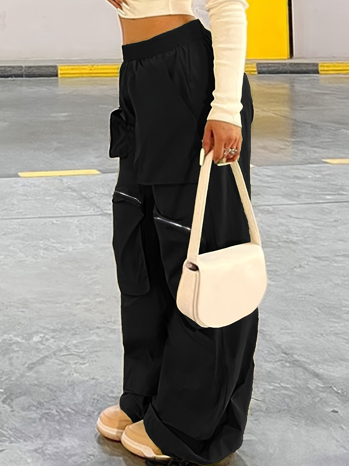 Fashion Y2K Loose Multi Pocket Zipper Pocket Cargo Pants, Casual Sports Loose Wide Leg Pants For Hiking, Women's Athleisure