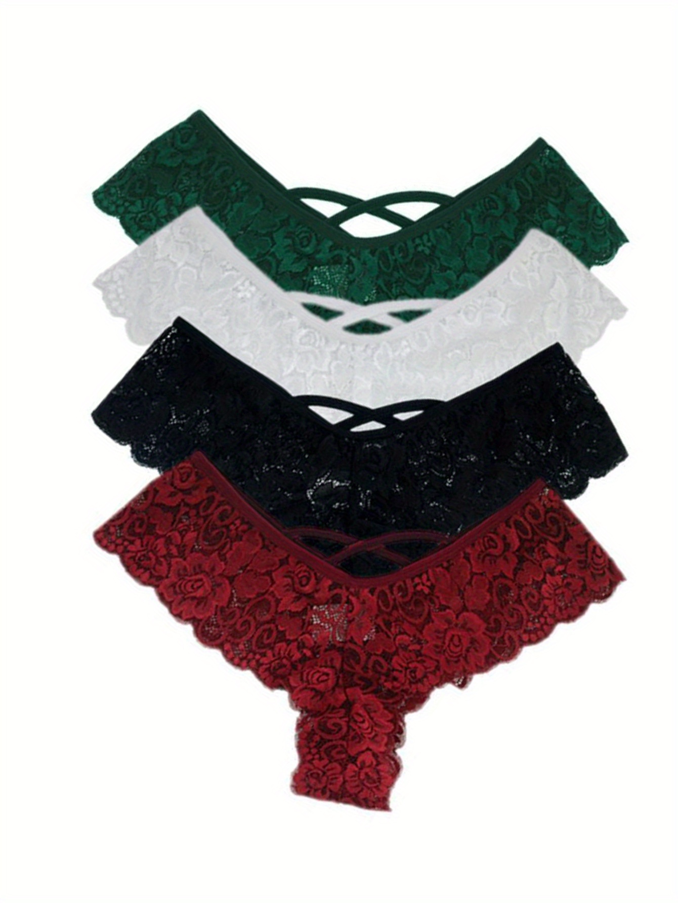 4 Pack Womens Thongs Sexy Lace Underwear Panties Seamless Lingerie Panty 4Pcs Hot Bow Lace Thongs, Comfy Breathable Intimates Panties, Women's Lingerie & Underwear