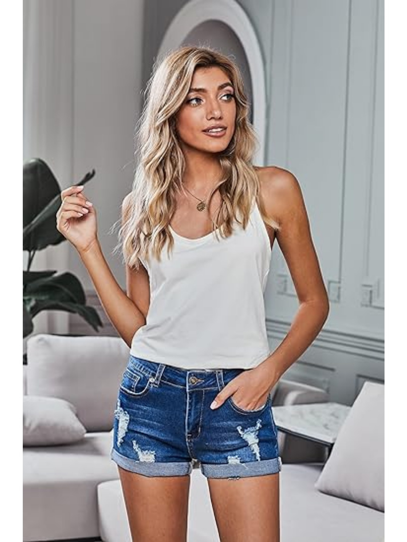 Women's Casual High-Waisted Denim Shorts, Rolled Hem Ripped Jeans, Distressed Summer Fashion, Breathable Blue Jean Shorts