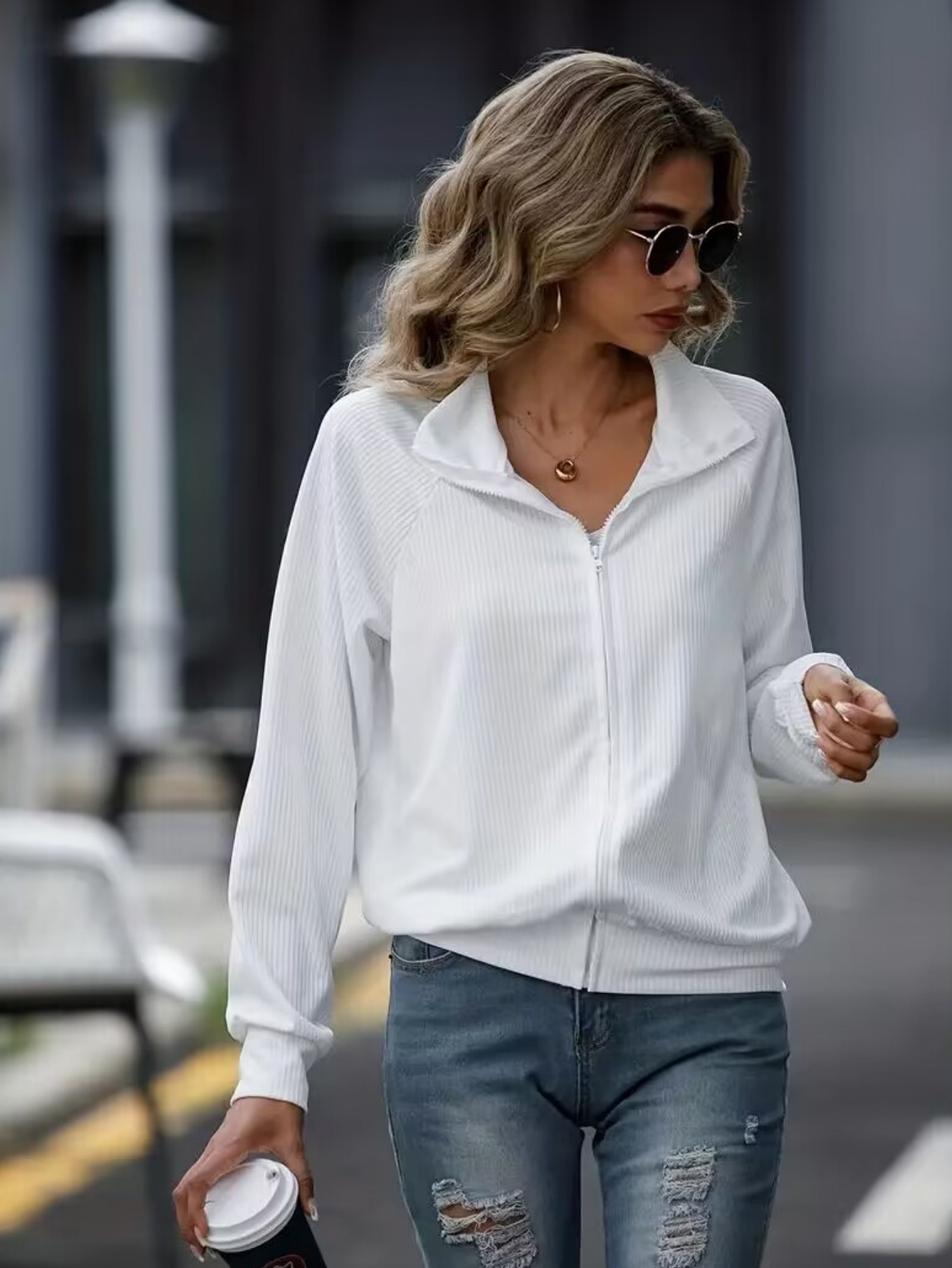 Women's Crochet Knit Jacket Long Sleeve Zip Up Sweatshirts Fashion Soft Coat Athleisure Loose Outerwear