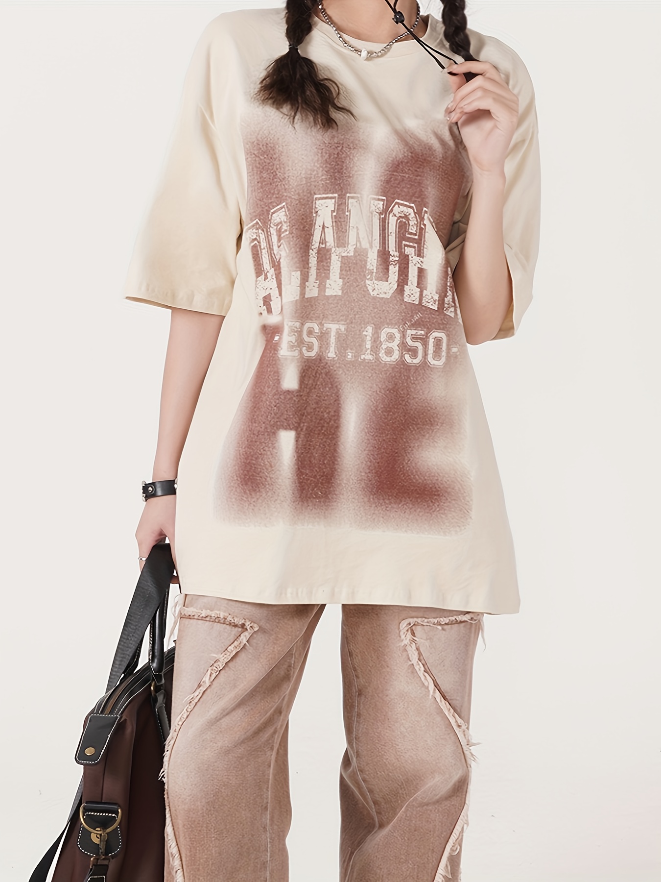 Women's Vintage T-Shirt, Fashion Casual Distressed Print, Summer Short Sleeve Top