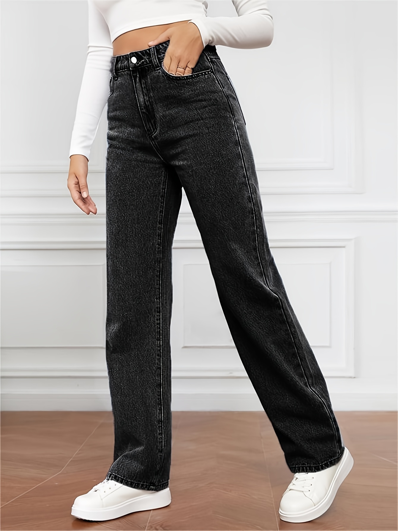 Womens Straight Leg Jeans Slim Wide Leg Jeans Simple Casual Jeans Women Summer