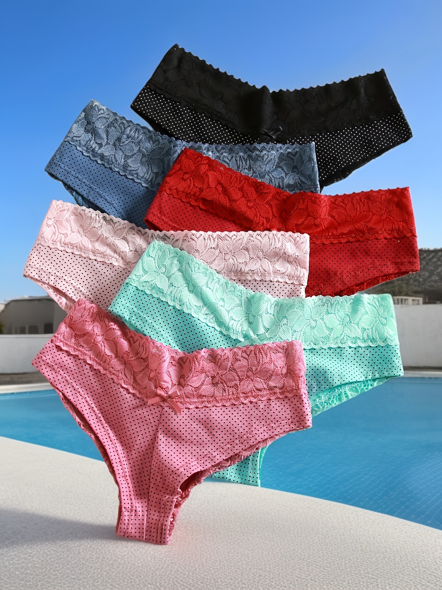 6pcs Chic Polka Dot Hipster Panties with Comfort Lace-Everyday Essential Lingerie Set, Breathable & Stylish Women's Underwear