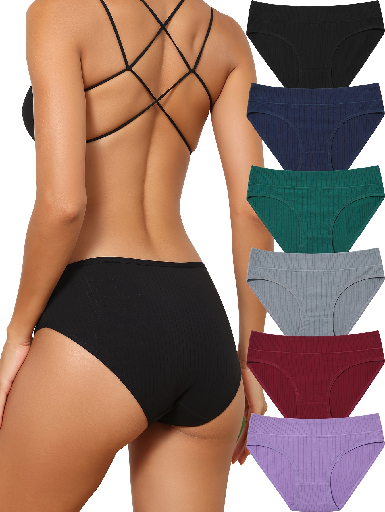 6-Pack Women's Striped Mid-Rise Comfort Briefs, Simple Style, Stretch Underwear, Breathable Panties