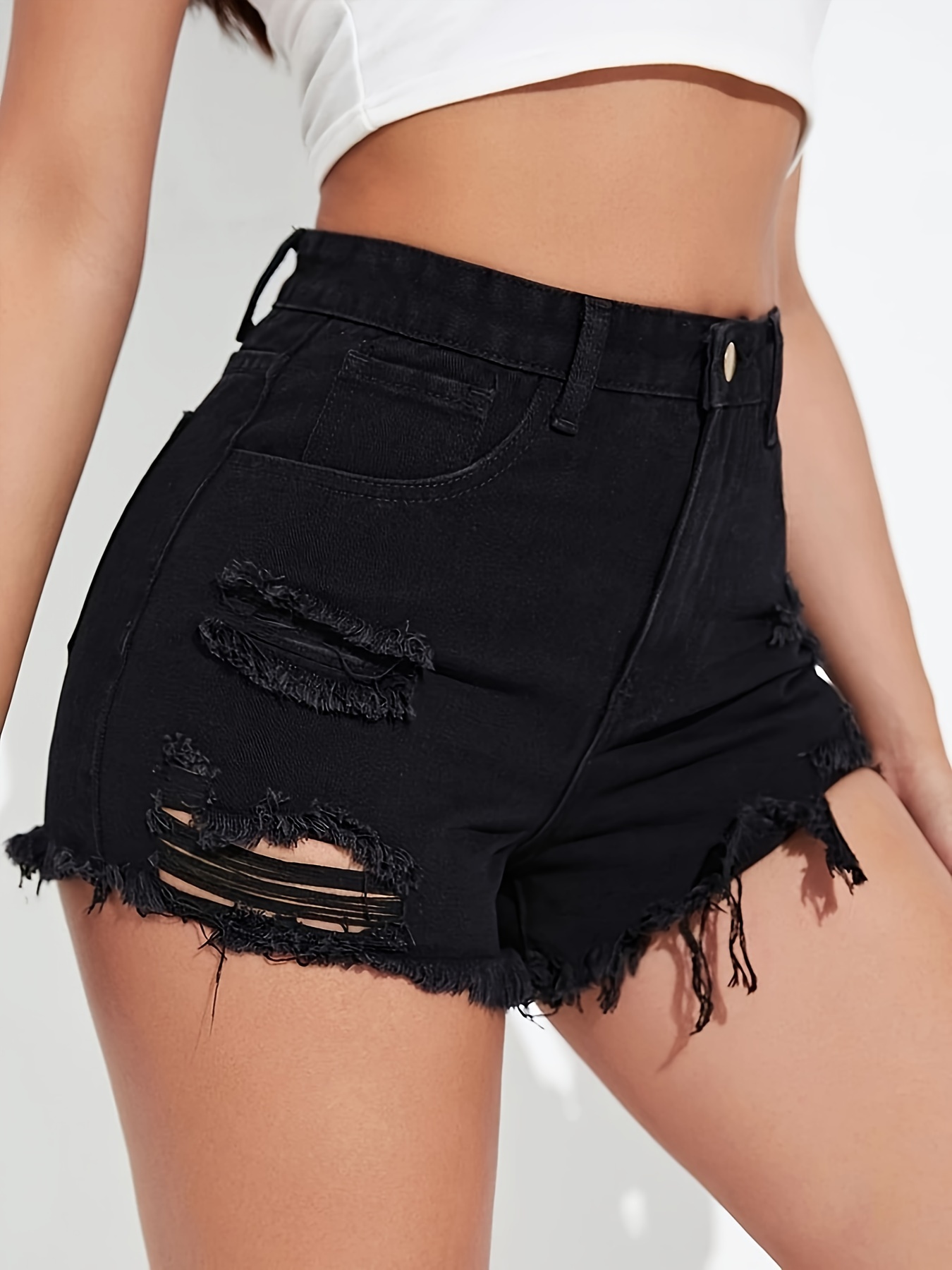 Girl Frayed RIpped Denim Shorts Ripped Raw Hem