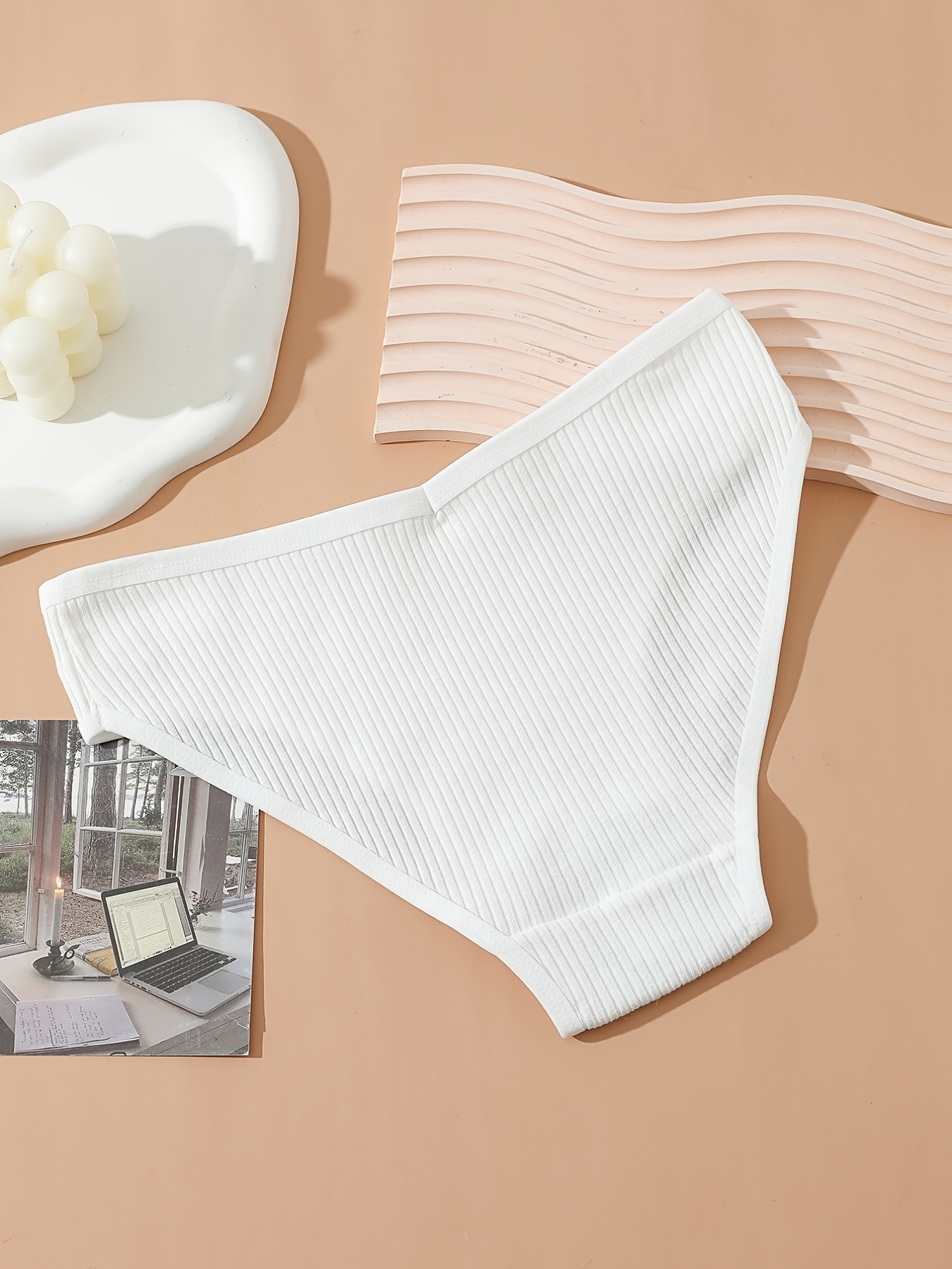 8pcs Seamless Ribbed Bikini, Comfy & Breathable Low Waist Panties, Women's Lingerie & Underwear