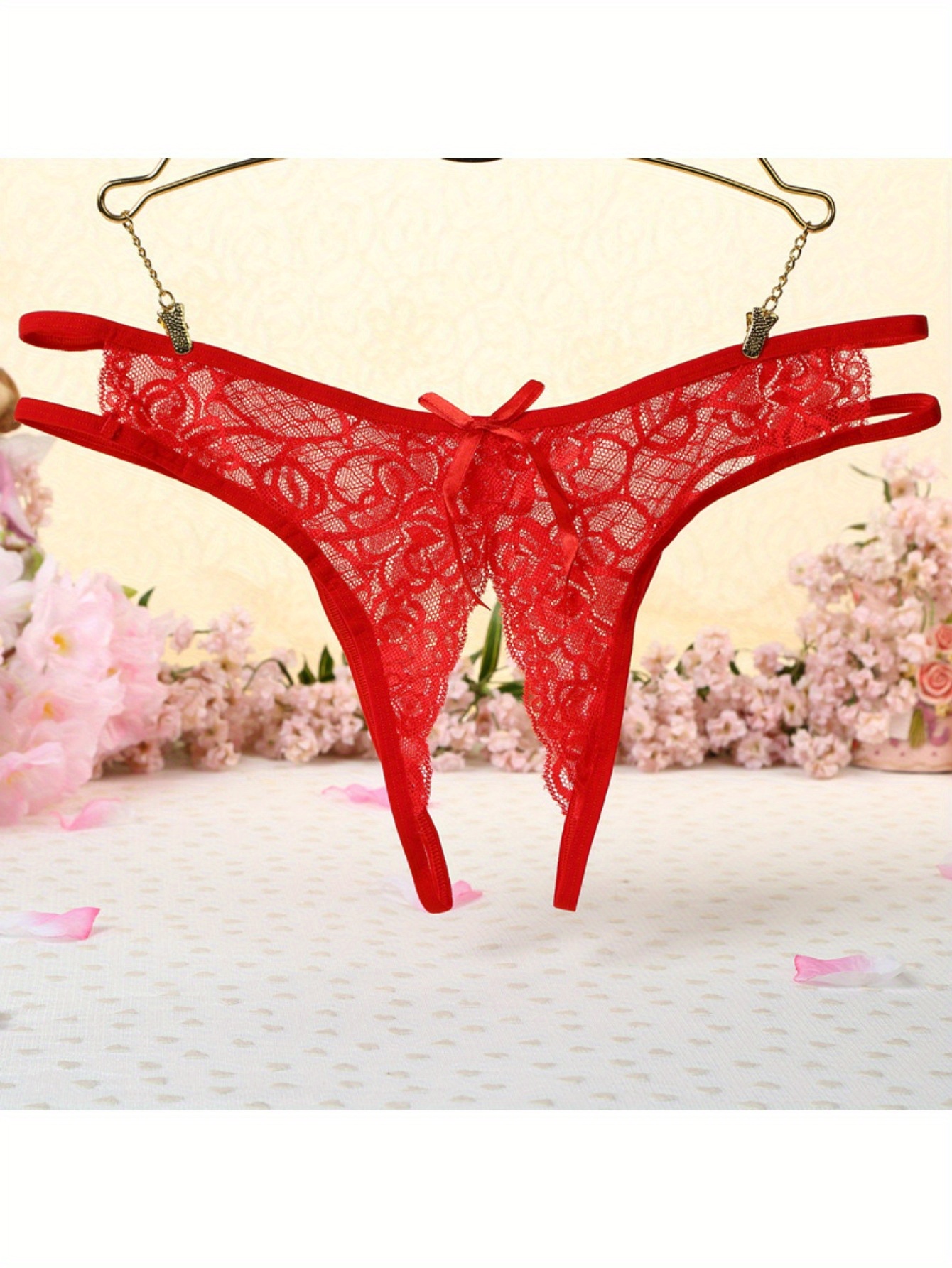 4pcs Floral Lace Mesh Thongs, Sheer Bowknot Panties, Sexy Lingerie and Panties for Women