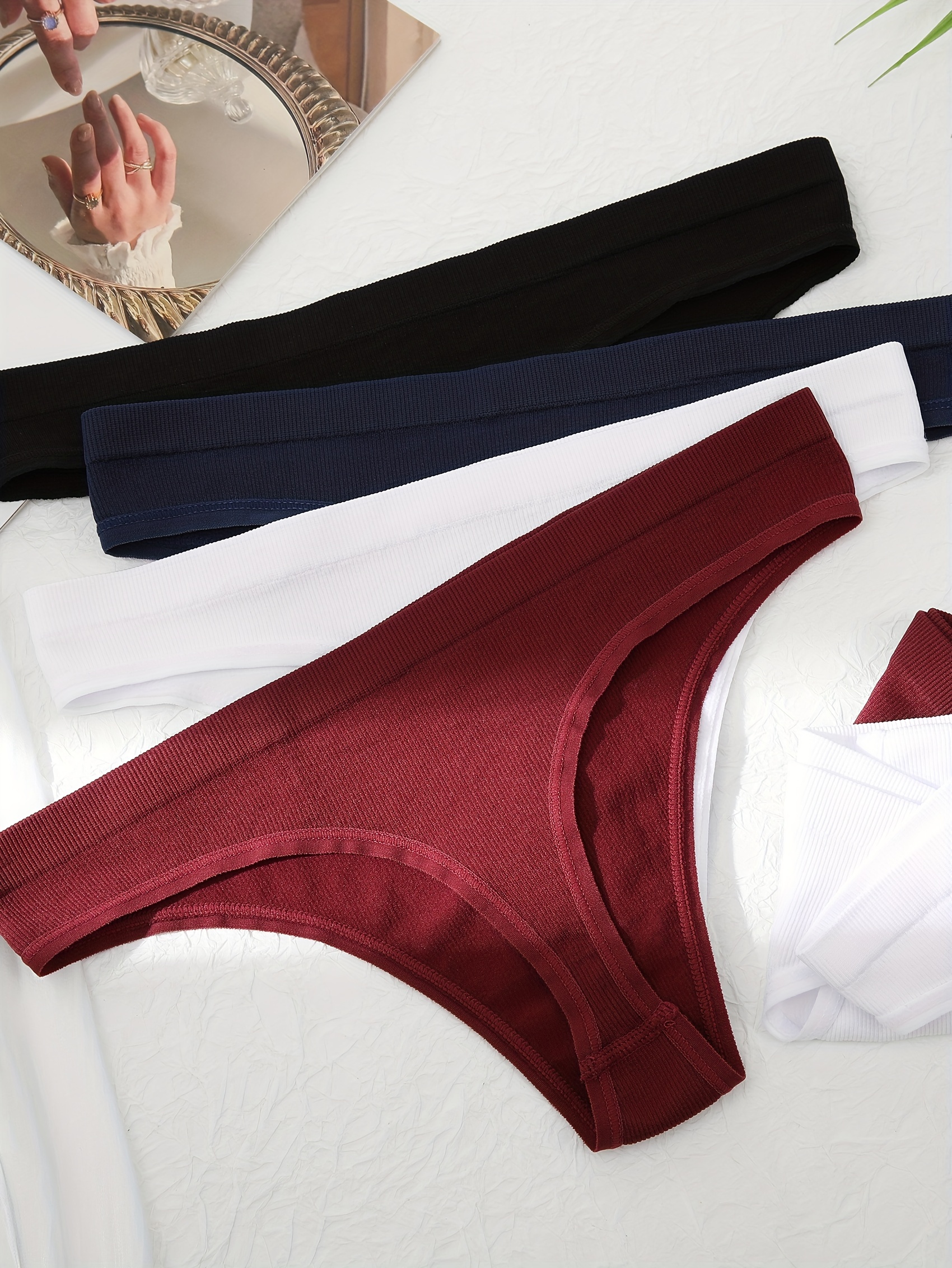 6 Pcs Seamless Thongs For Women No Show Thong Panties Stretch Soft T-Back Underwear