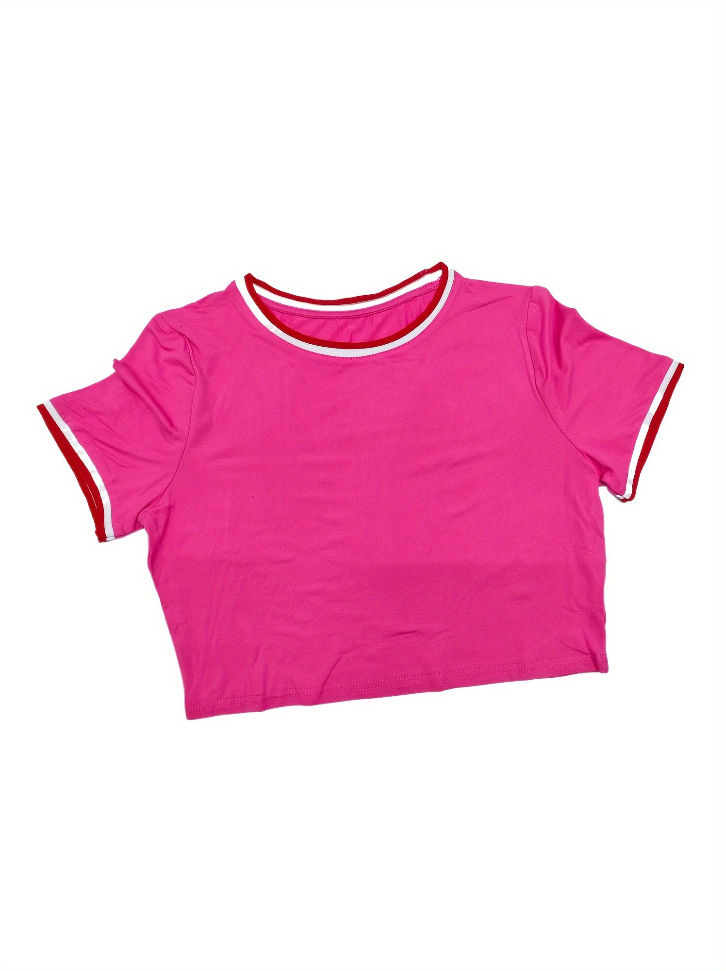 2Pcs Contrast Trim Sports Set, Round Neck Short Sleeves Tee & Drawstring Running Short Sporty Suit, Women's Activewear