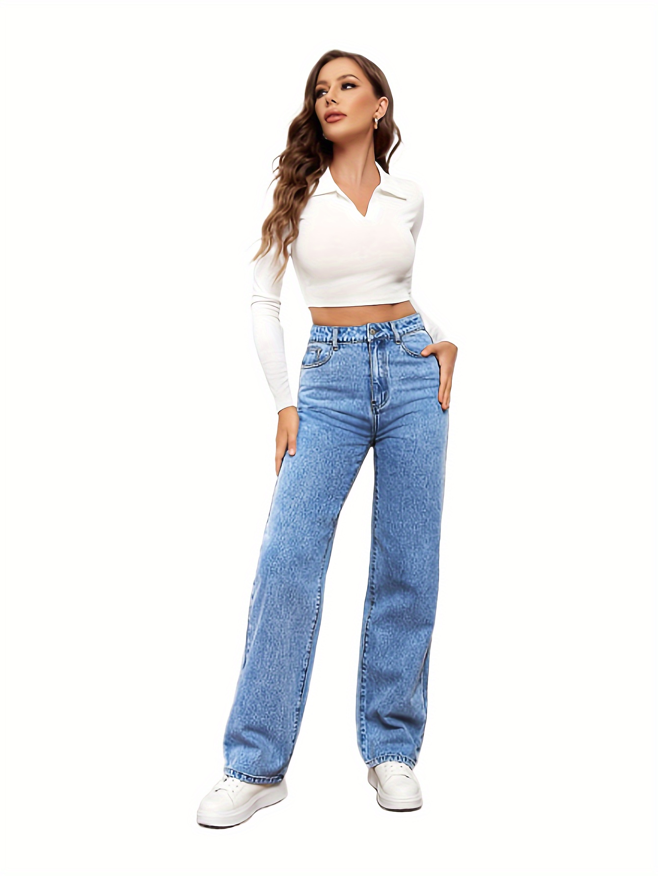 Womens Straight Leg Jeans Slim Wide Leg Jeans Simple Casual Jeans Women Summer
