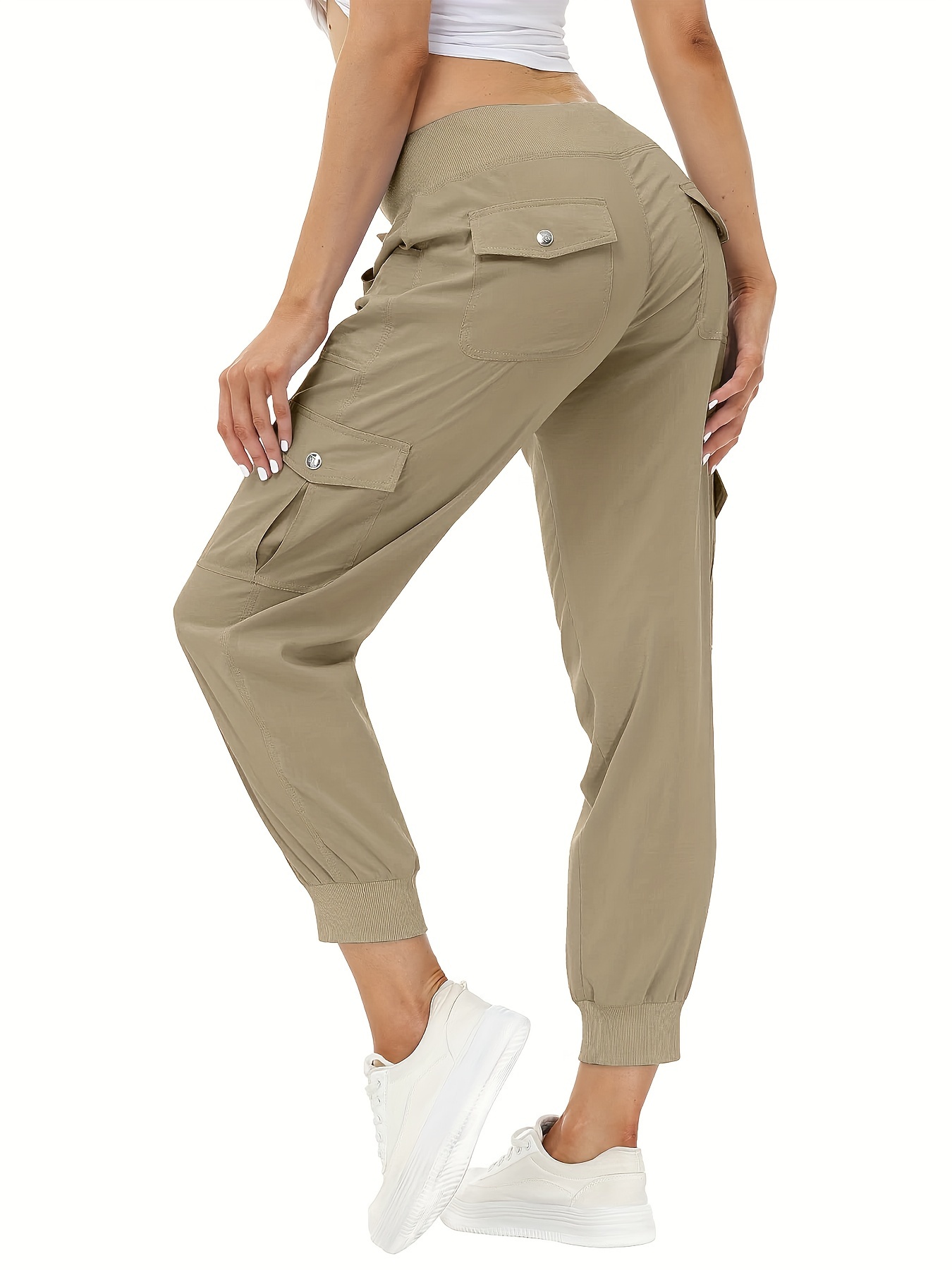 Women's Lightweight Hiking Cargo Pants Outdoor Quick Dry Casual Travel Sweatpants Joggers Elastic Waist Button Pockets