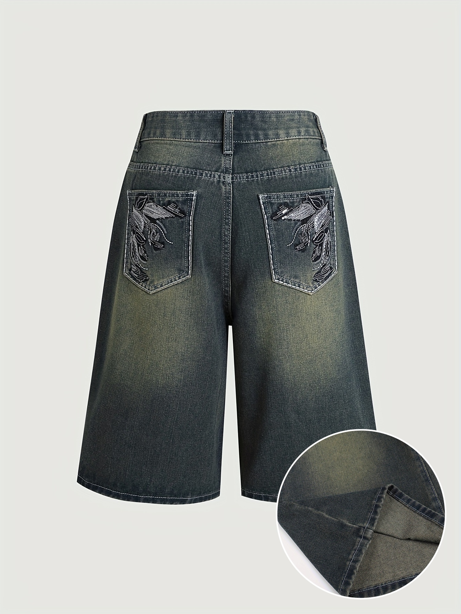 Womens Fashion Denim Shorts - Distressed Wash, Sequin Embroidered Pockets, Casual Summer Jean Shorts with Comfortable Fit, Stylish Design, and Versatile Style for Outdoor Activities