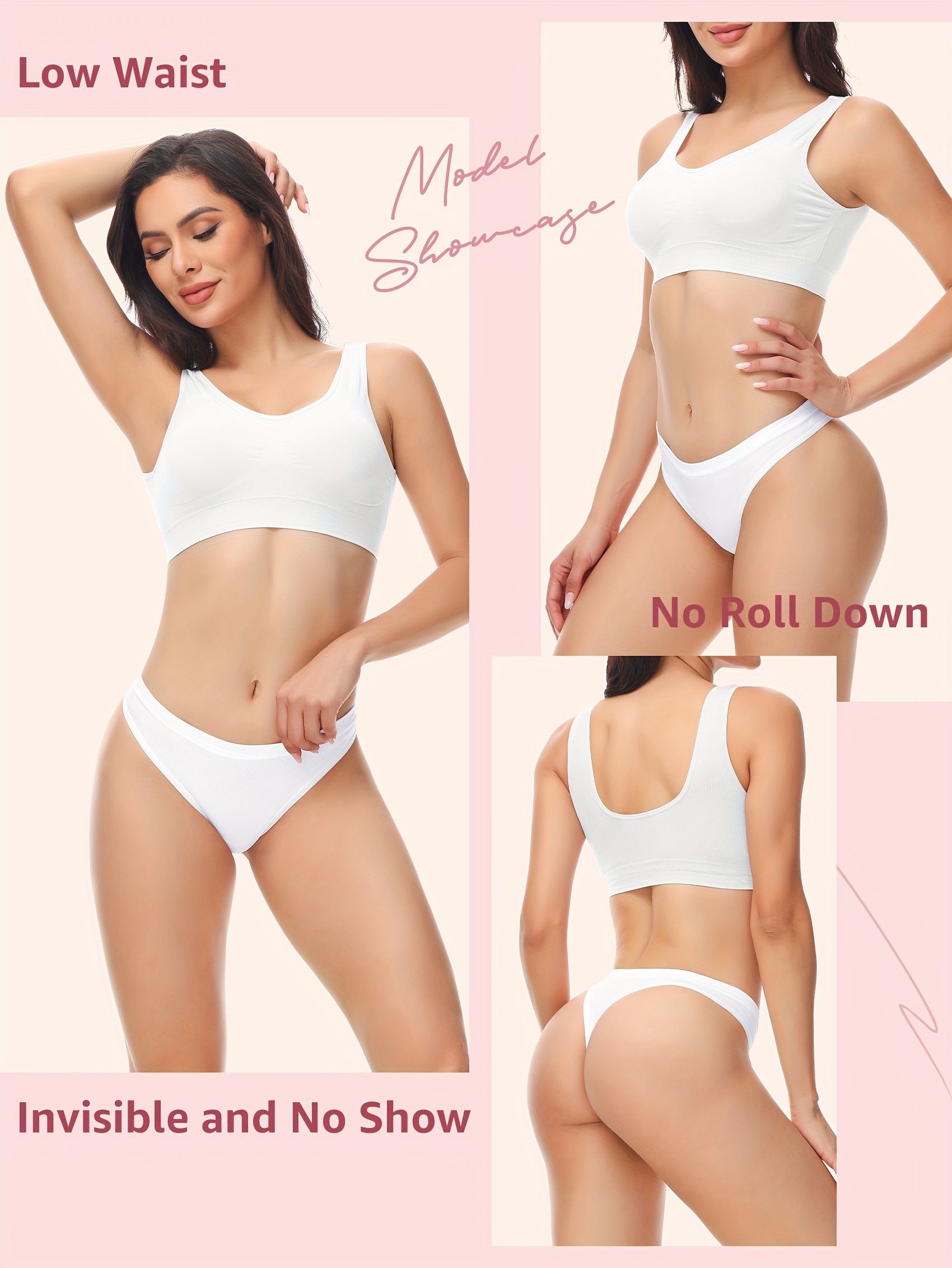 6 Pcs Seamless Thongs For Women No Show Thong Panties Stretch Soft T-Back Underwear