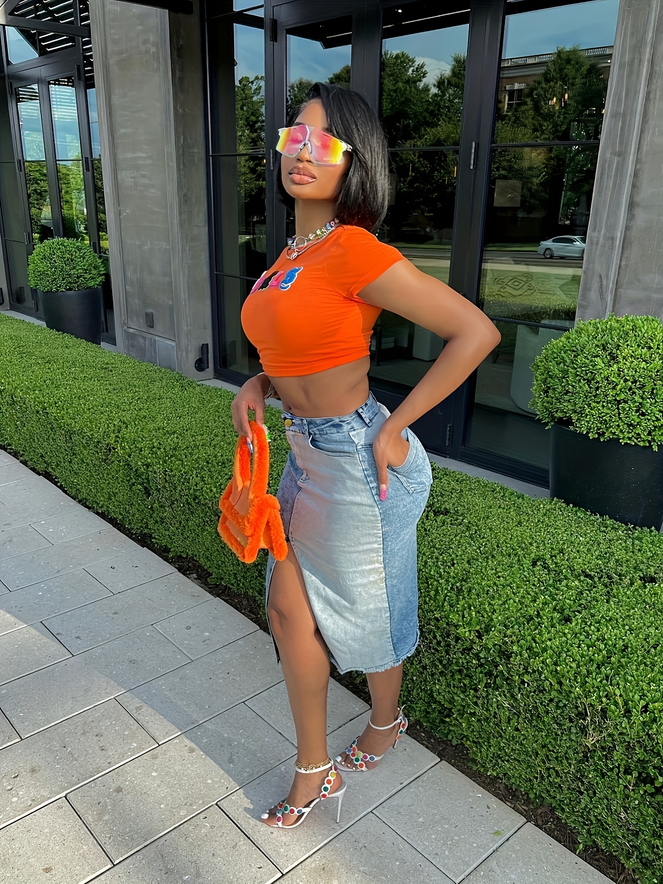 Letter Fashion Y2k Style Casual Crop Top, Round Neck Summer Slim Fit T-shirts, Women's Tops